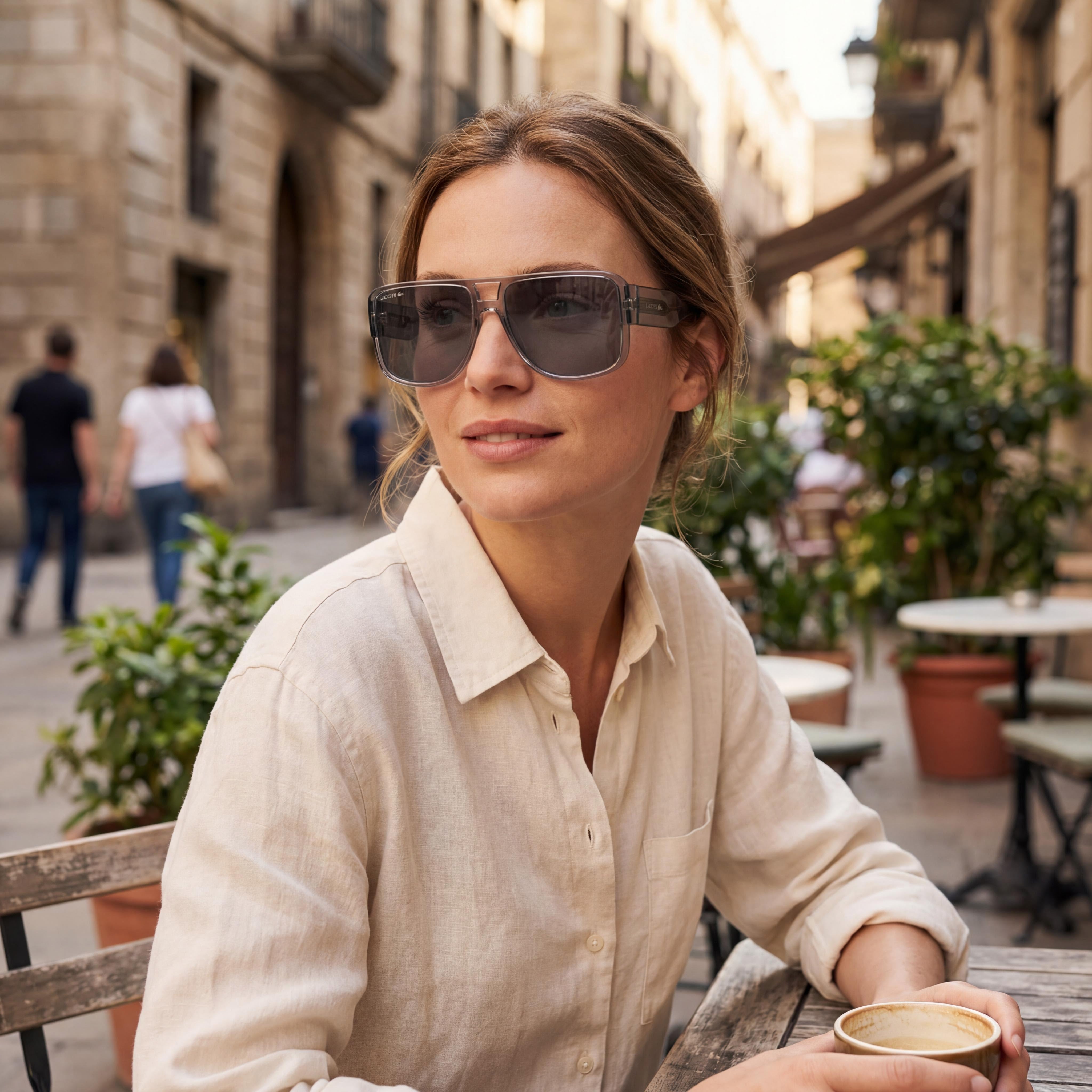 Lacoste L6056s Unisex Oversized Bold Light Grey Plastic Frame Solid Grey Lens UV Protected Sunglasses 59mm, Photo 4