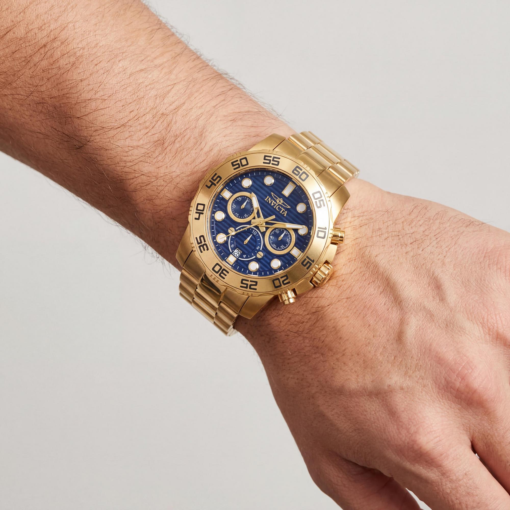 Invicta Men's Pro Diver Scuba Chronograph Blue Dial Gold-Tone Stainless Steel Date Watch 100m Water Resistant, Photo 4