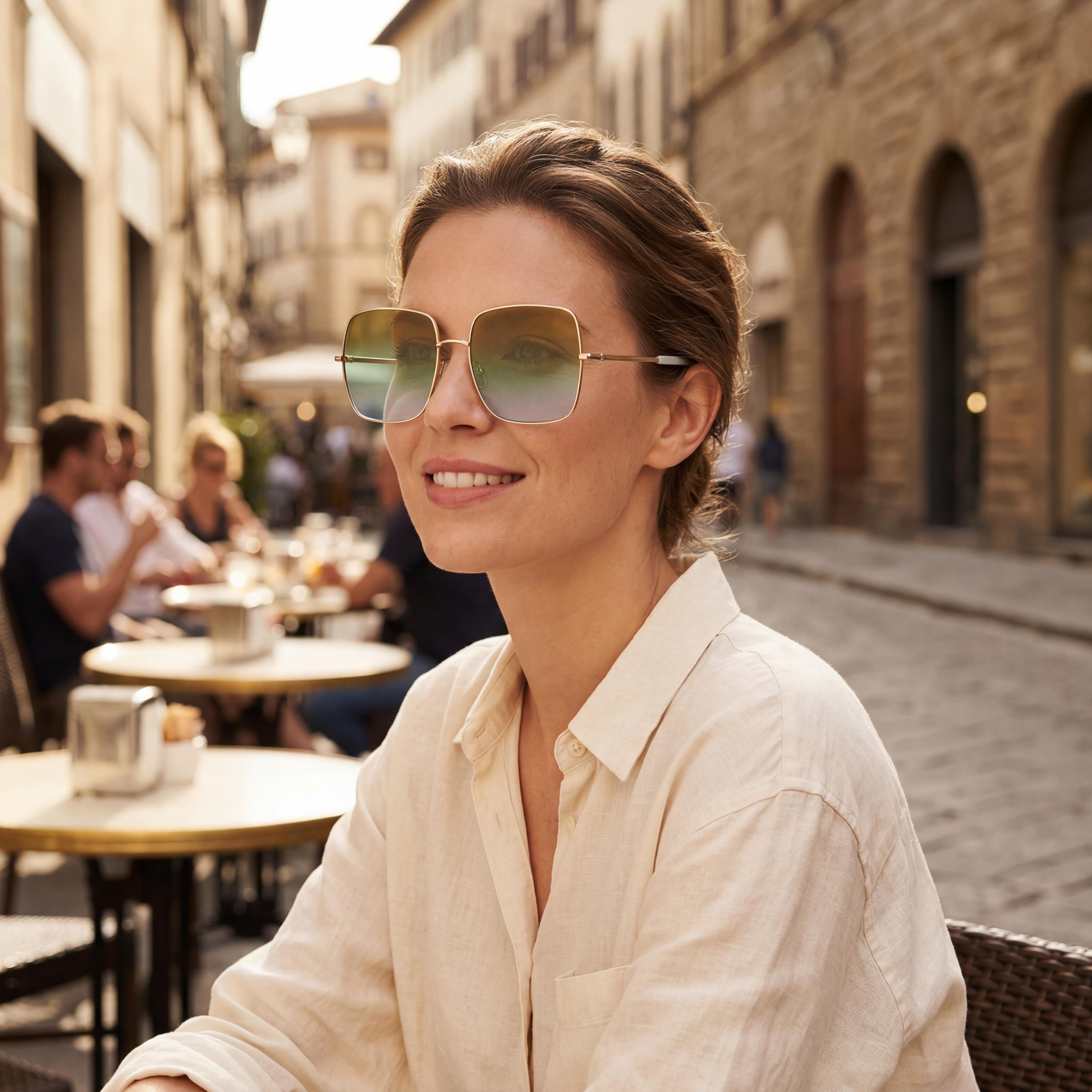 Gafas de sol Missoni Classic cuadradas de acero inoxidable dorado marrón verde degradado 100% protección UV para mujer 58mm, Photo 6