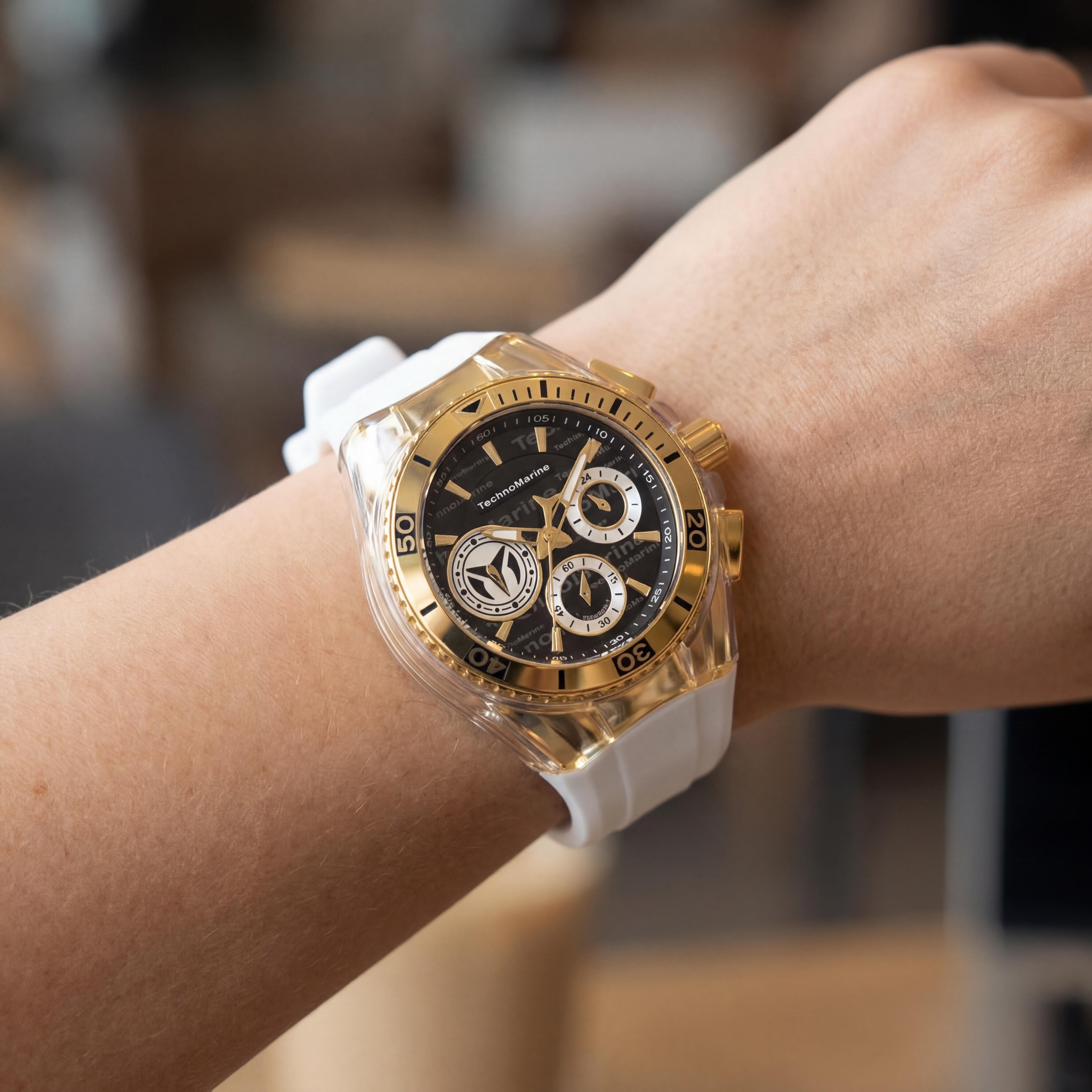 TechnoMarine Women's Luxury Watch, 40.57mm Stainless Steel Case, Black Dial, White Silicone Band, Water Resistant, Photo 4
