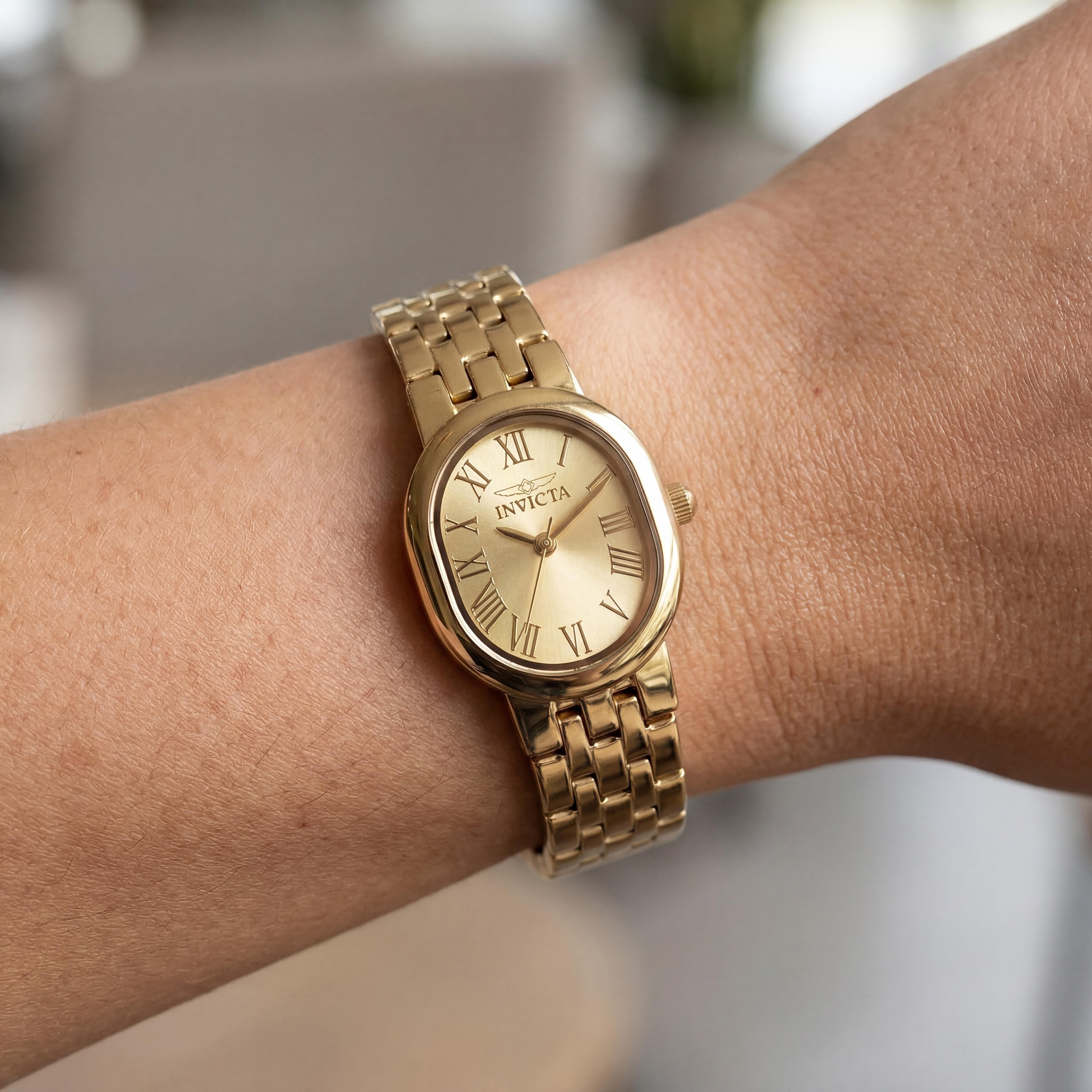 Invicta Angel Collection Bracelet Unisex Gold Dial Stainless Steel Quartz Watch 20mm Glow In The Dark 3 Bar WR, Photo 4