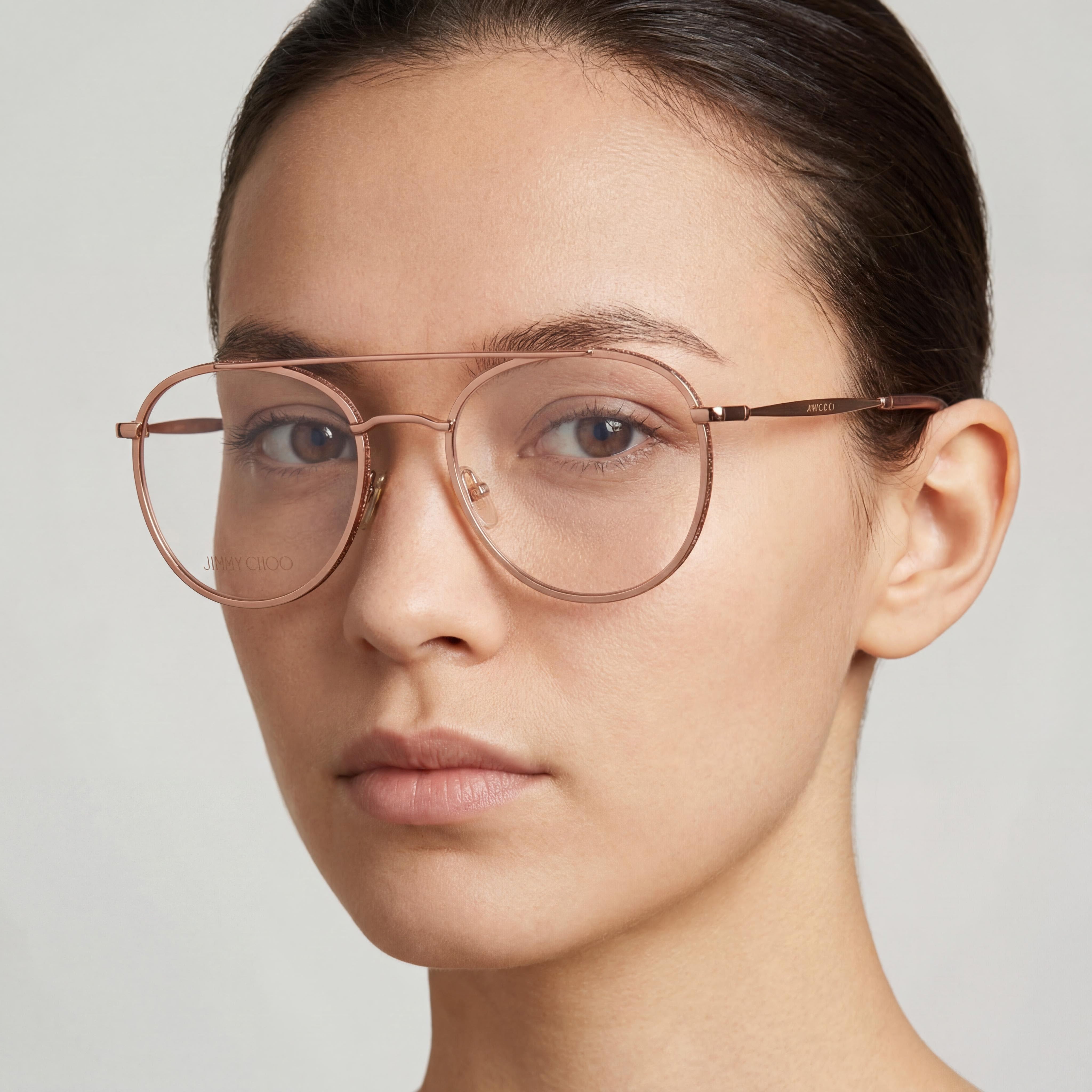 JIMMY CHOO Colección Crystal & Glitter Gafas Ópticas Unisex Redondas de Metal Tono Dorado Doble Puente 51mm, Photo 4