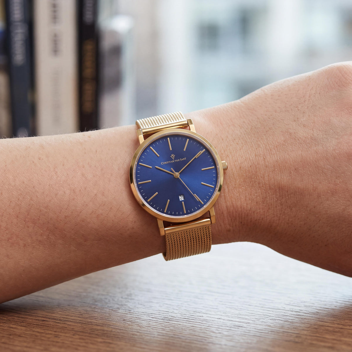 Christian Van Sant Paradigm Women's Gold Stainless Steel Bracelet Quartz Watch with Blue Dial, Water Resistant, Photo 4