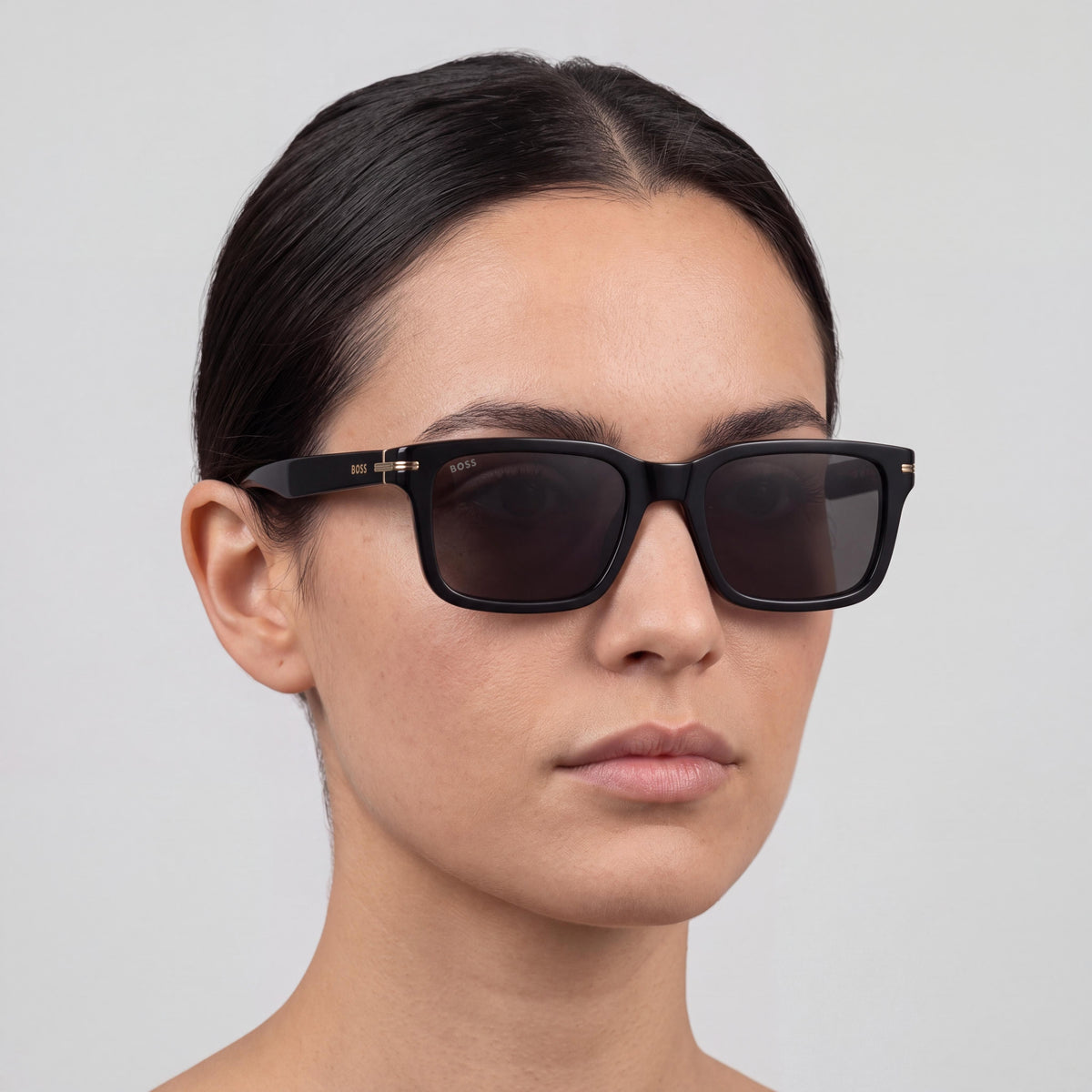 Hugo Boss Boss 1628/S Gafas de sol rectangulares de acetato negro para mujer con protección UV, lentes Grigio de 54 mm, Photo 4