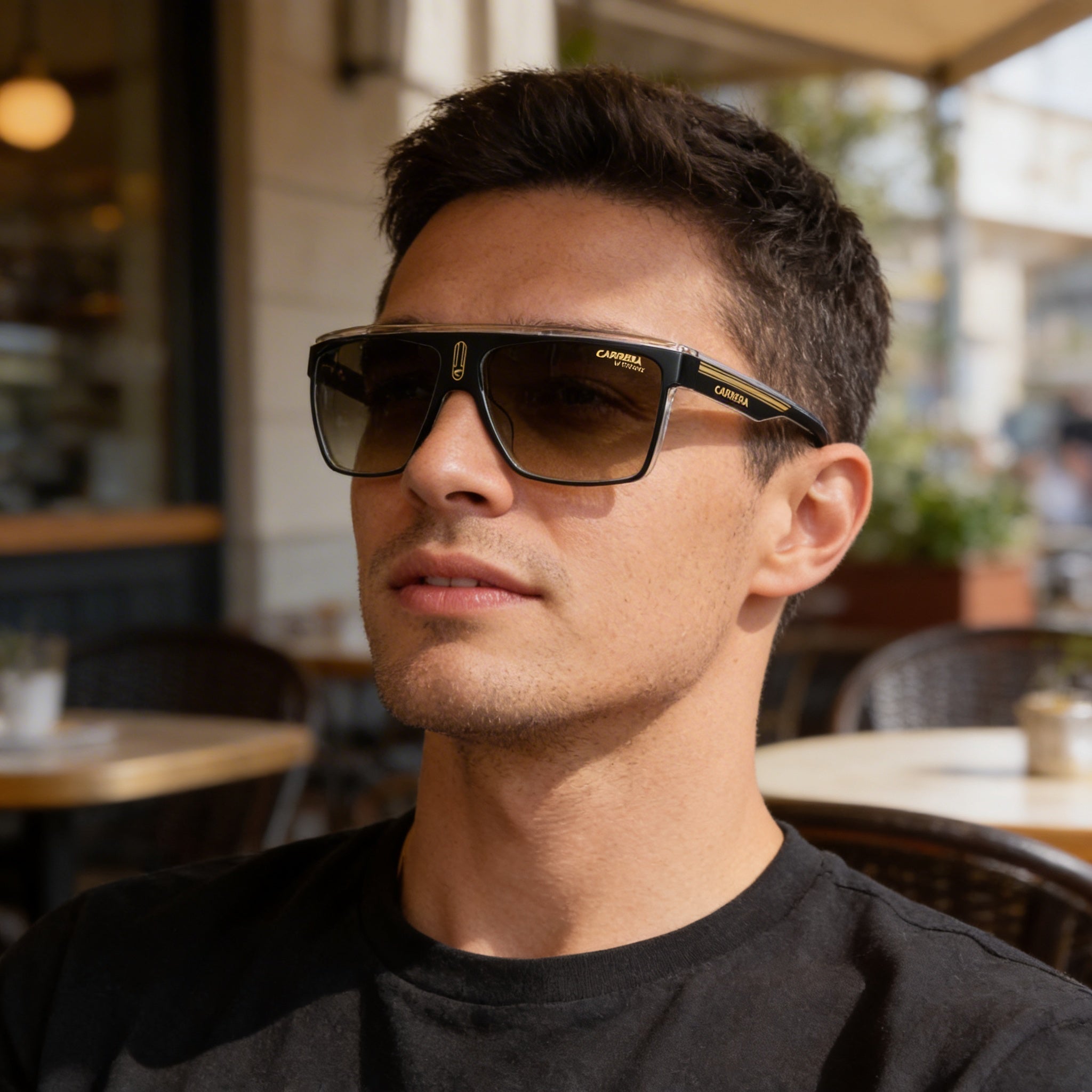 Carrera 22/N Gafas de sol para hombre, montura de poliamida negra y dorada, lentes marrones degradadas, protección UV, 63 mm, Photo 4