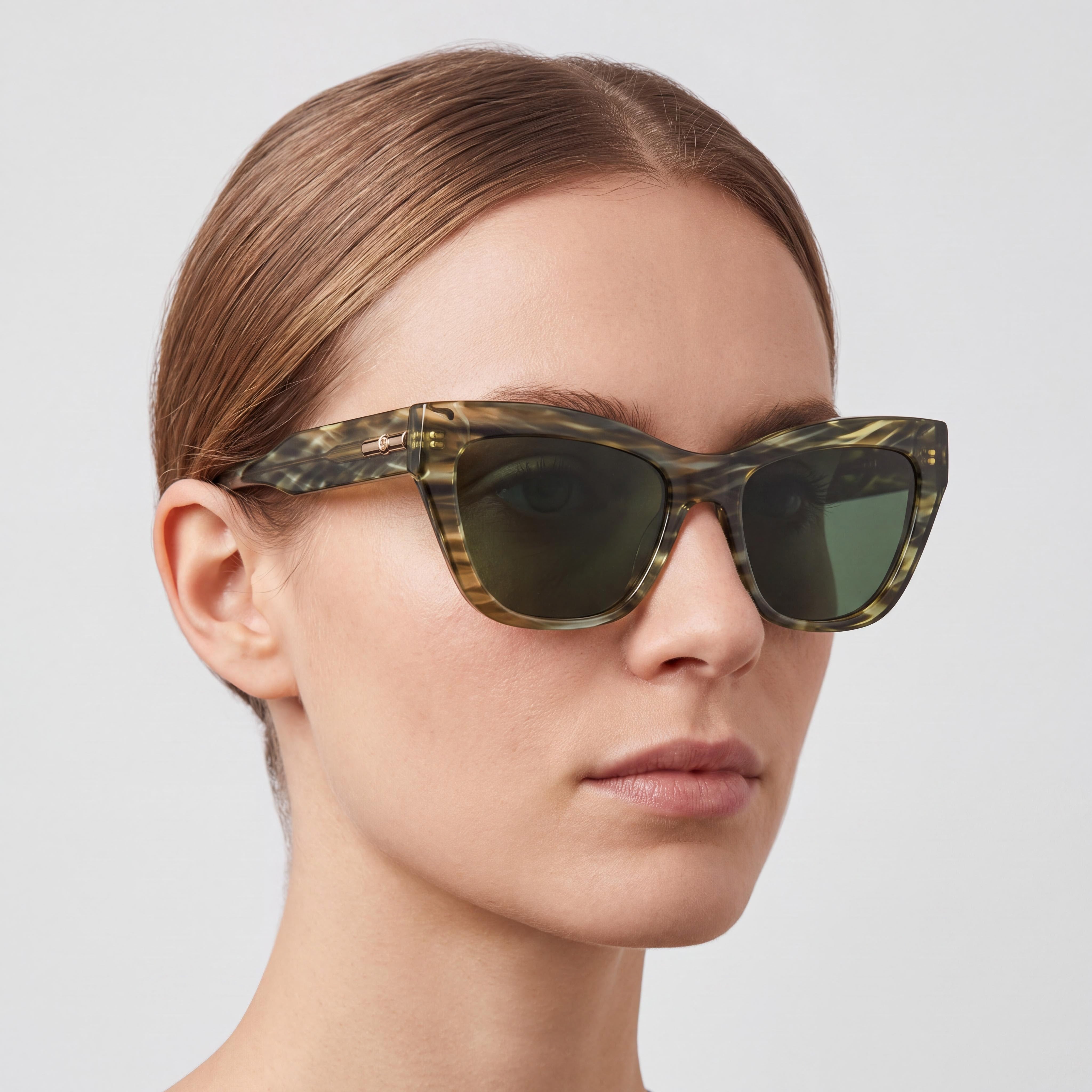 Longchamp Casual Women's Acetate Sunglasses, striped green frame, Grey Non-Polarized UV 400 Lenses, 53mm, Photo 5