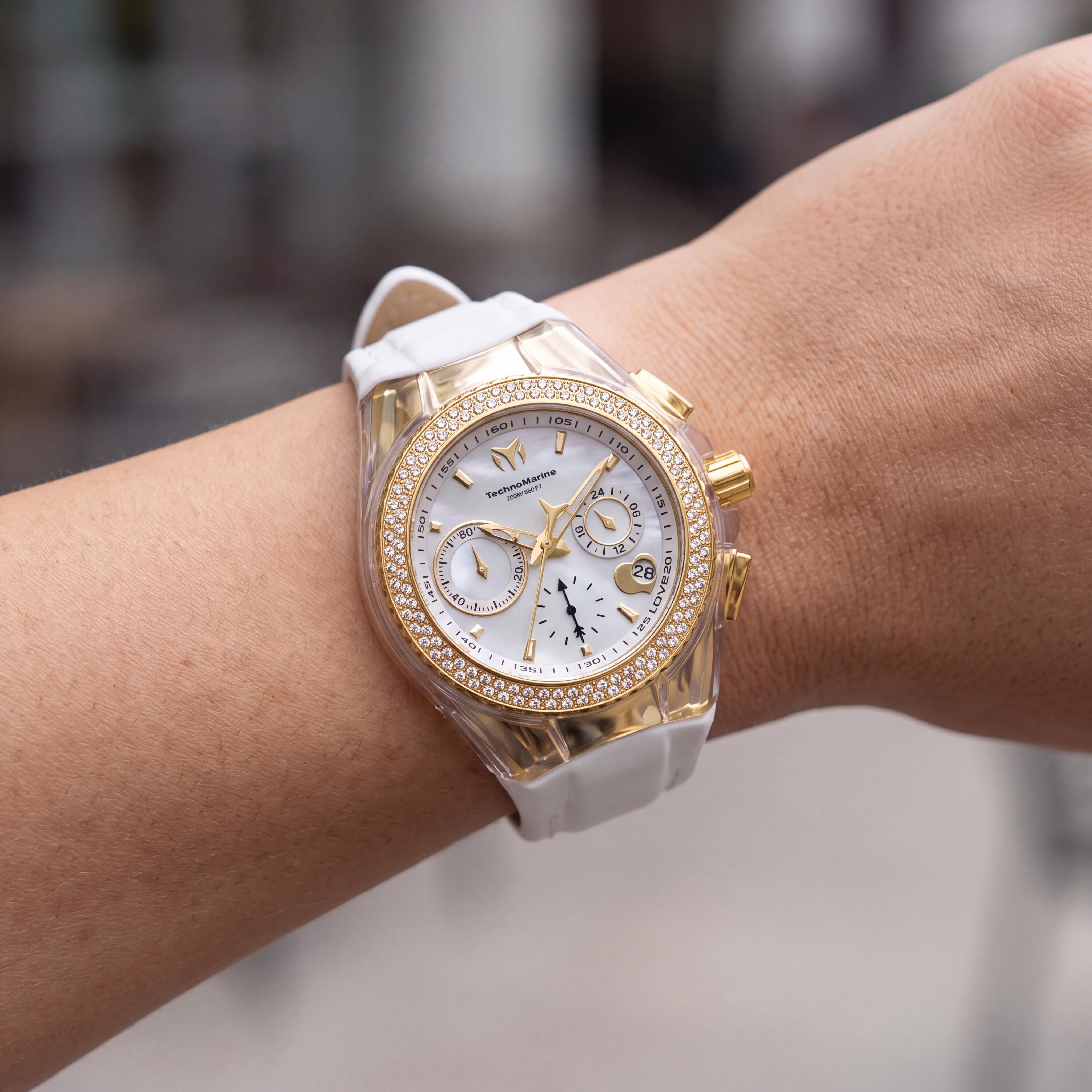 TechnoMarine Cruise TM-117046 Women's 40mm White Stainless Steel Quartz Chronograph Crystal Bezel Watch, Photo 3