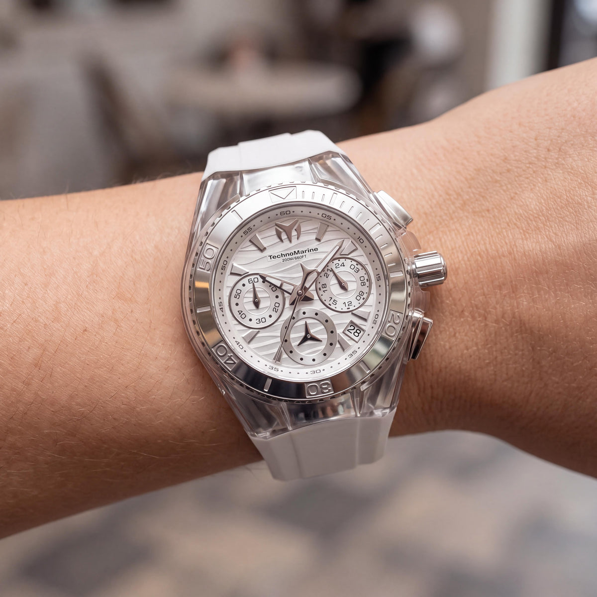 TechnoMarine Cruise TM-120033 Women's Chronograph White Silicone Band, Silver-tone Case 40mm, Photo 4