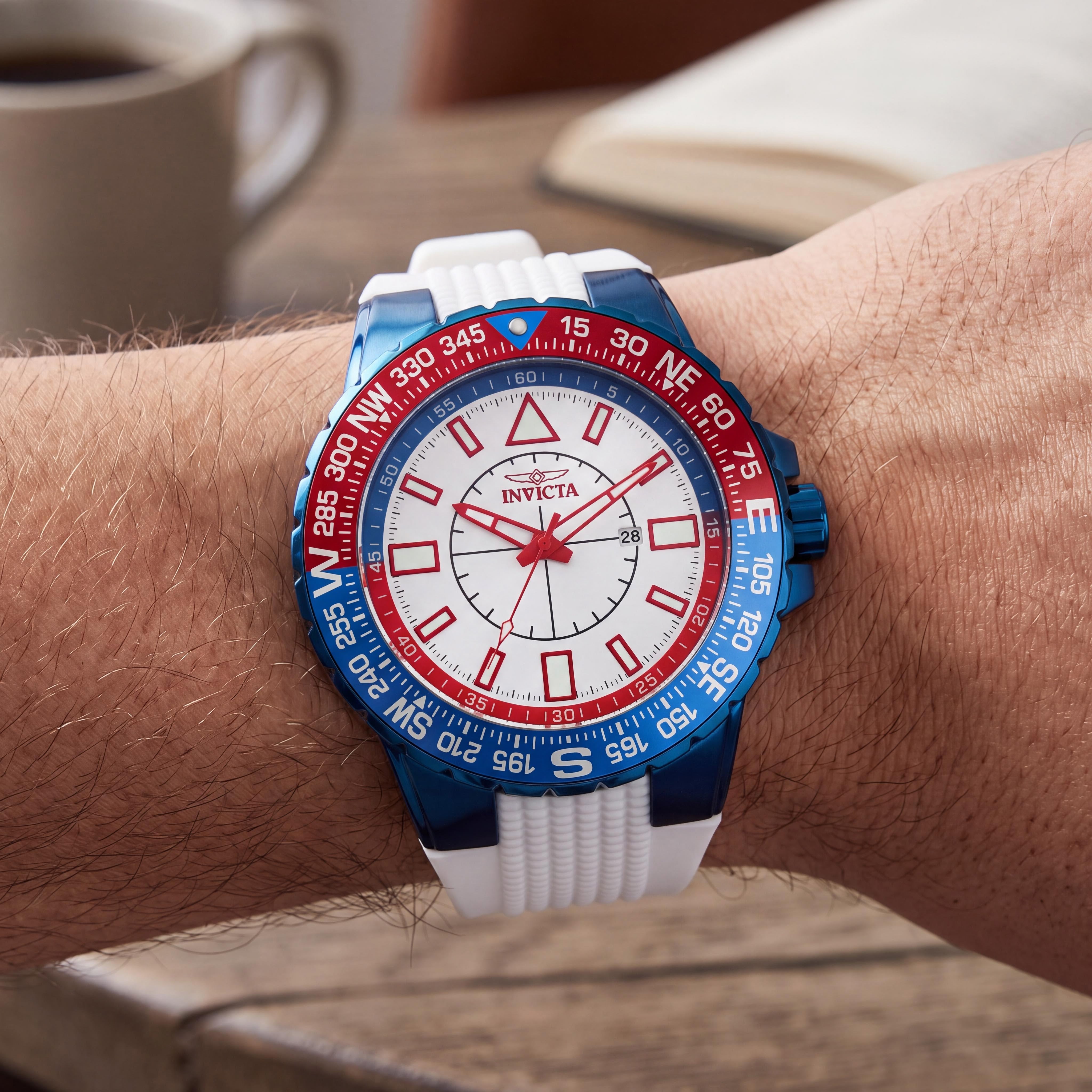 Invicta Aviator Men's Quartz Blue Case White Dial White Silicone Water Resistant Flame Fusion Crystal 52mm Watch, Photo 3