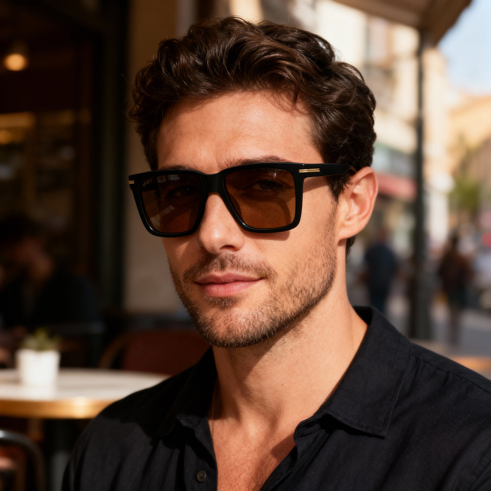 Hugo Boss Style & Expression Men's Eco-Acetate Optical Frames in Black Gold Grey, Size 55-17-145