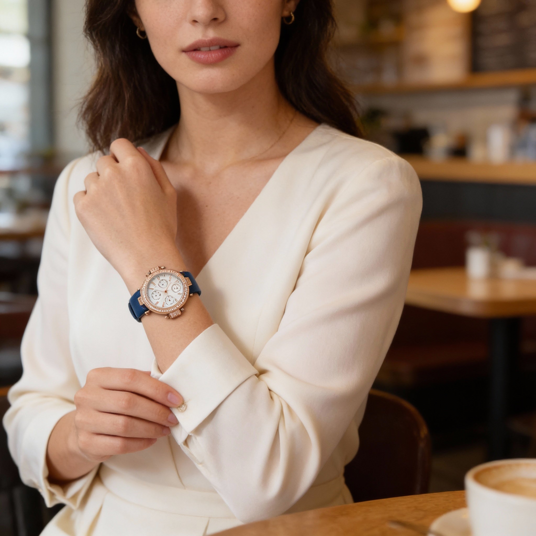 Reloj Michael Kors para mujer, de acero inoxidable, de cuero blanco, multifunción, de cuarzo, con 3 esferas que brillan en la oscuridad, 33 mm, Photo 4