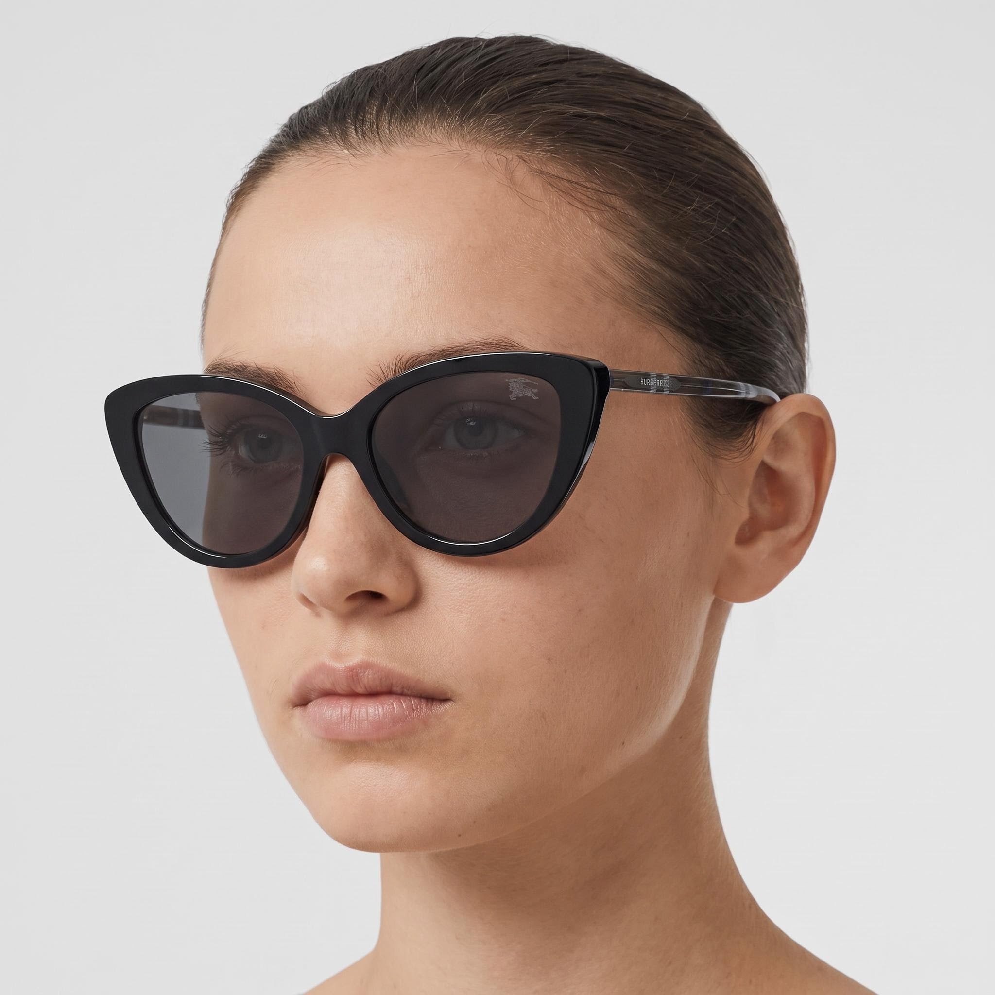 BURBERRY Classic Women's Black Dark Grey Acetate Frame Polycarbonate Dark Grey Lens Non-Polarized 55mm, Photo 4