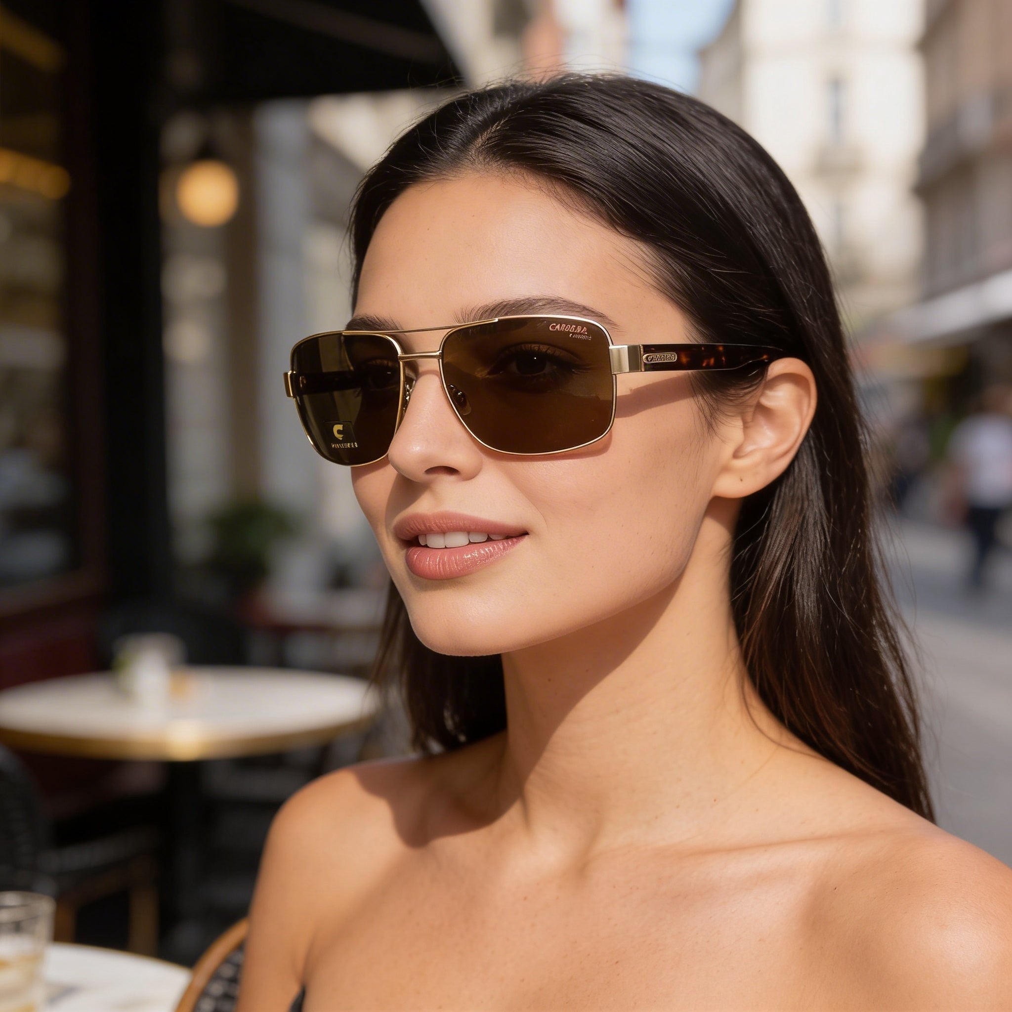 Carrera Modern Women's Sunglasses, Stainless Steel Matte Gold Frame, UV Protected Non-Polarized, 61mm, Photo 4