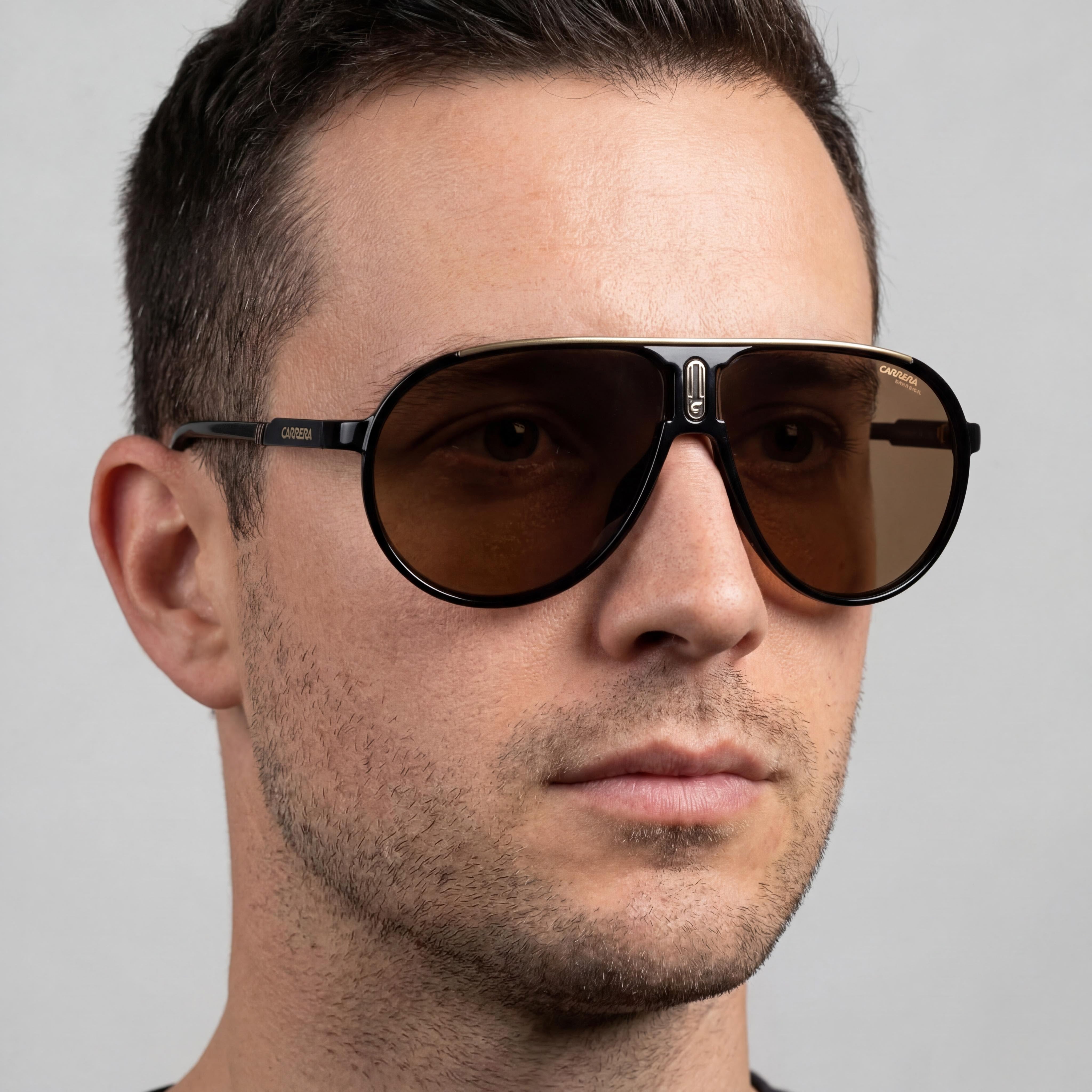 Carrera Casual Men's Black Gold Frame Gold Lens Injection Propionate 100% UV Protection Sunglasses 62mm, Photo 5
