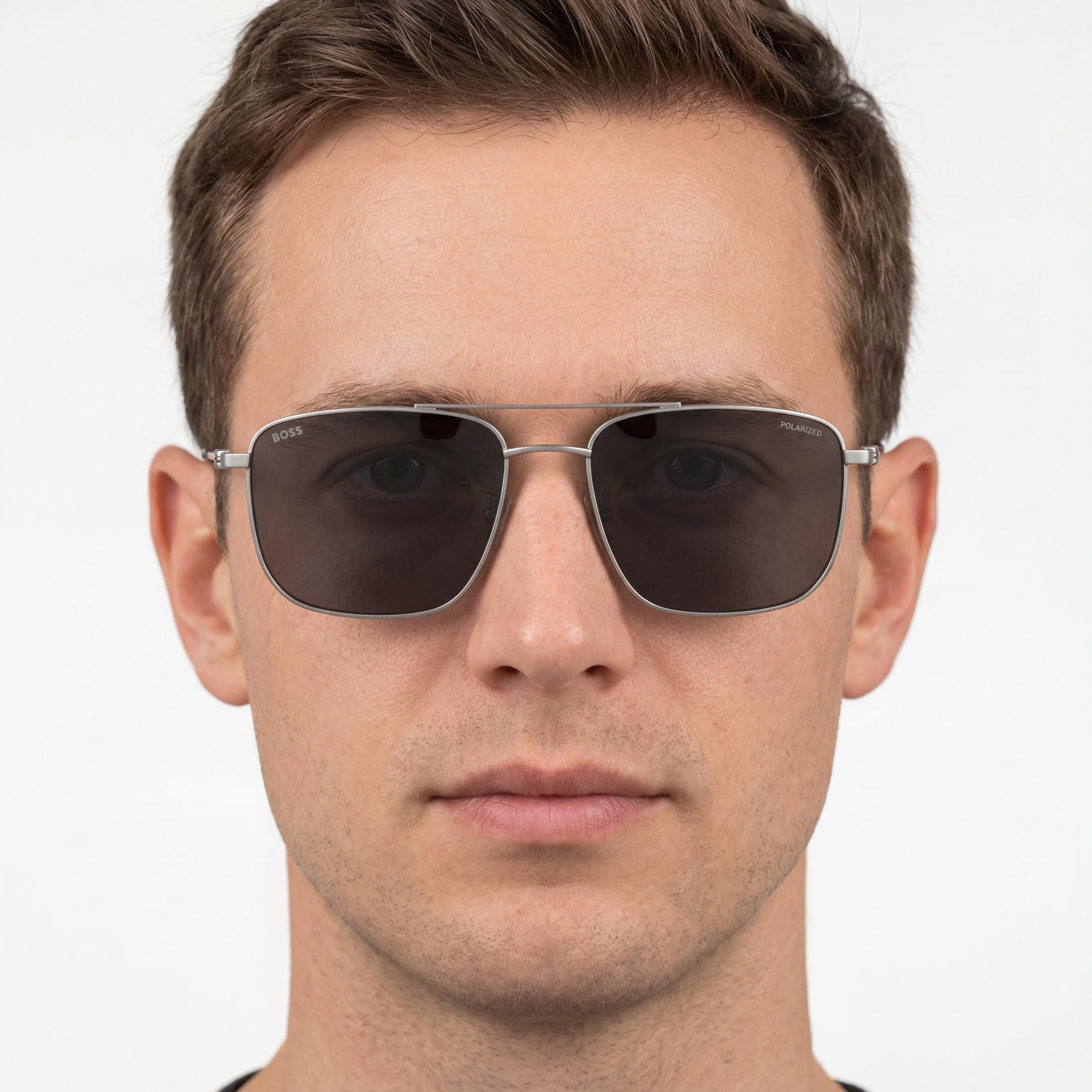 Gafas de sol Hugo Boss Tech & Innovation para hombre, de acero inoxidable, color gris rutenio oscuro mate, polarizadas, 58 mm, Photo 3