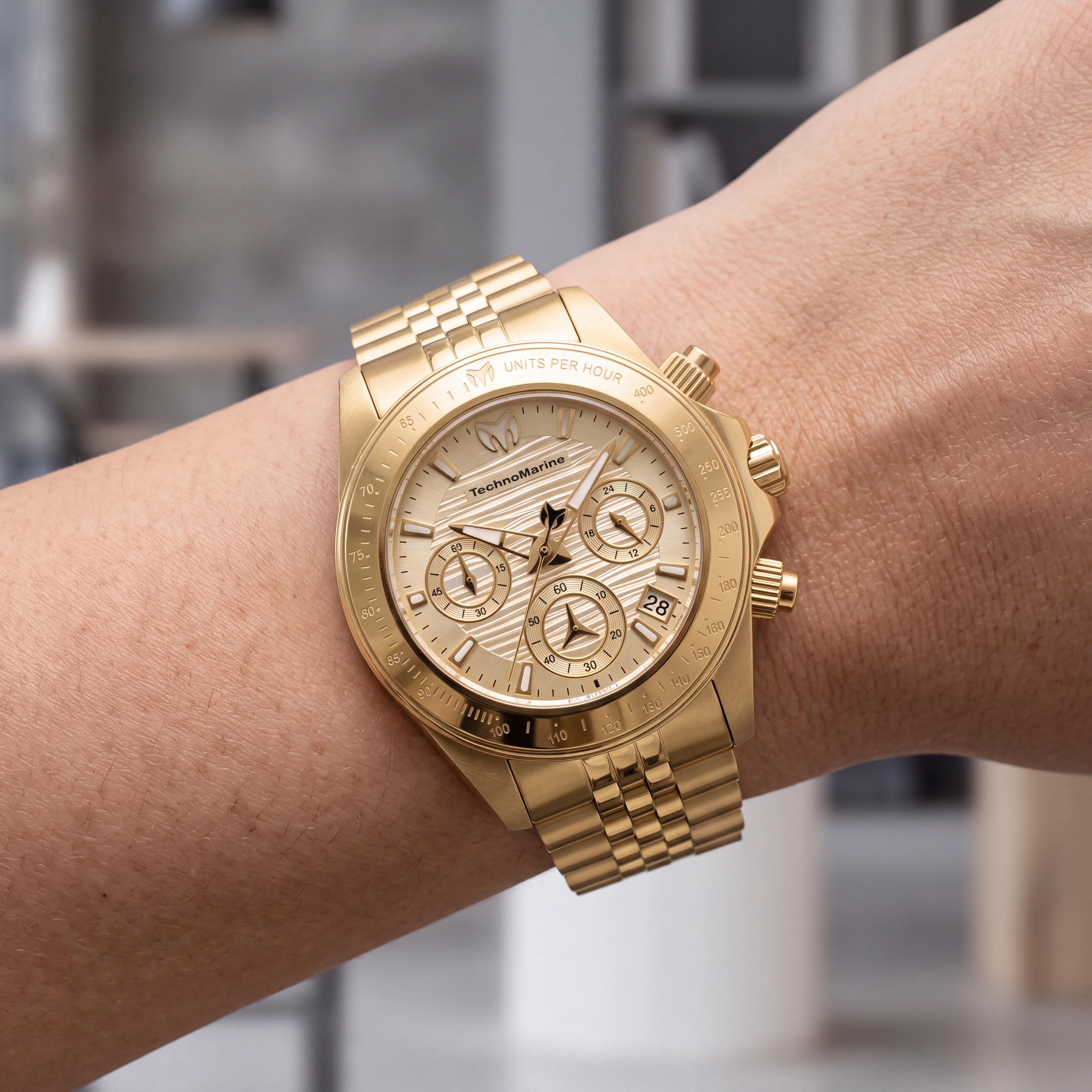 Technomarine Manta TM-219029 Reloj cronógrafo de cuarzo de acero inoxidable dorado para mujer 20 ATM 38mm, Photo 4