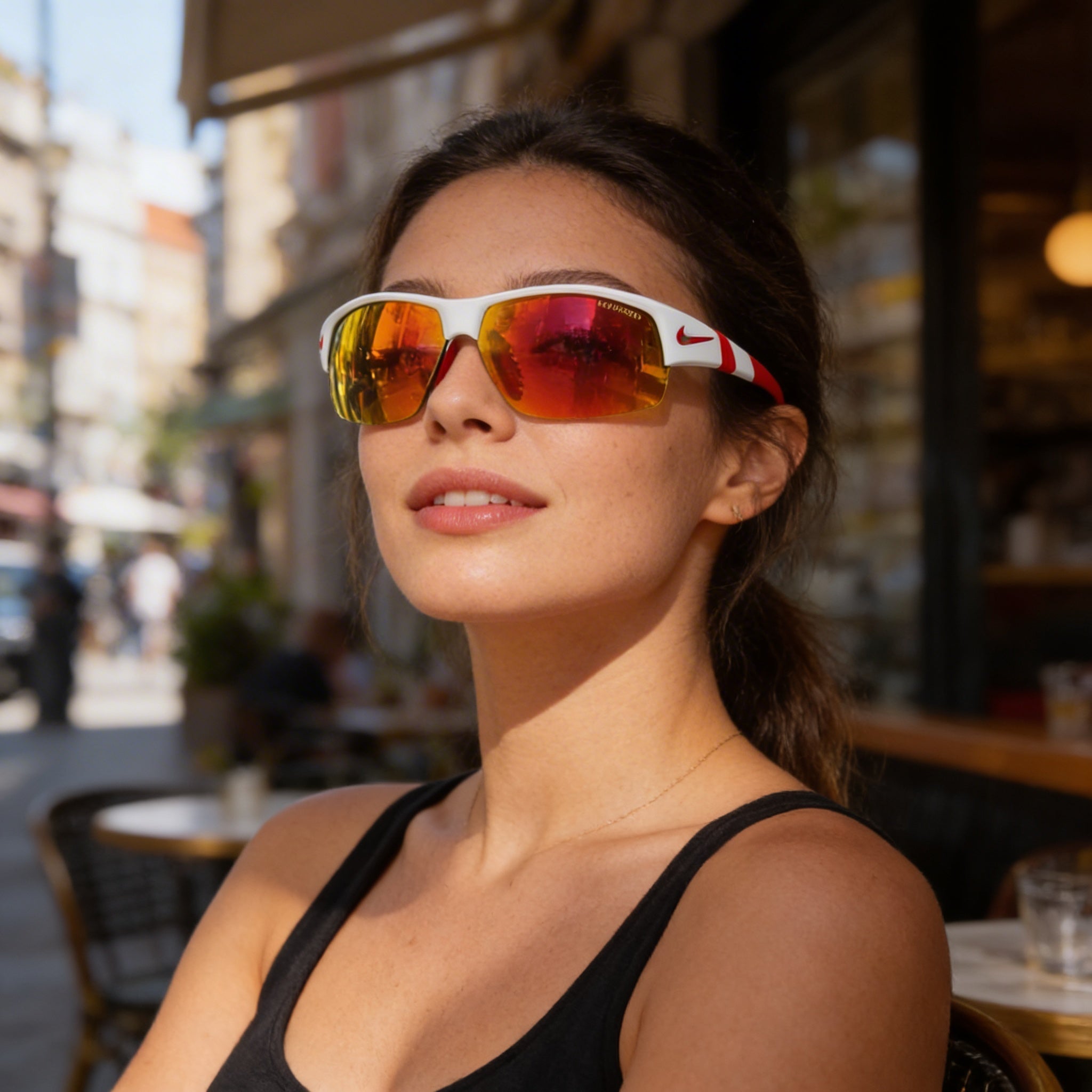 Gafas de sol Nike Modern para mujer, con montura de nailon, lentes de plástico rojas, blancas, grises y espejadas, de 70 mm, Photo 5