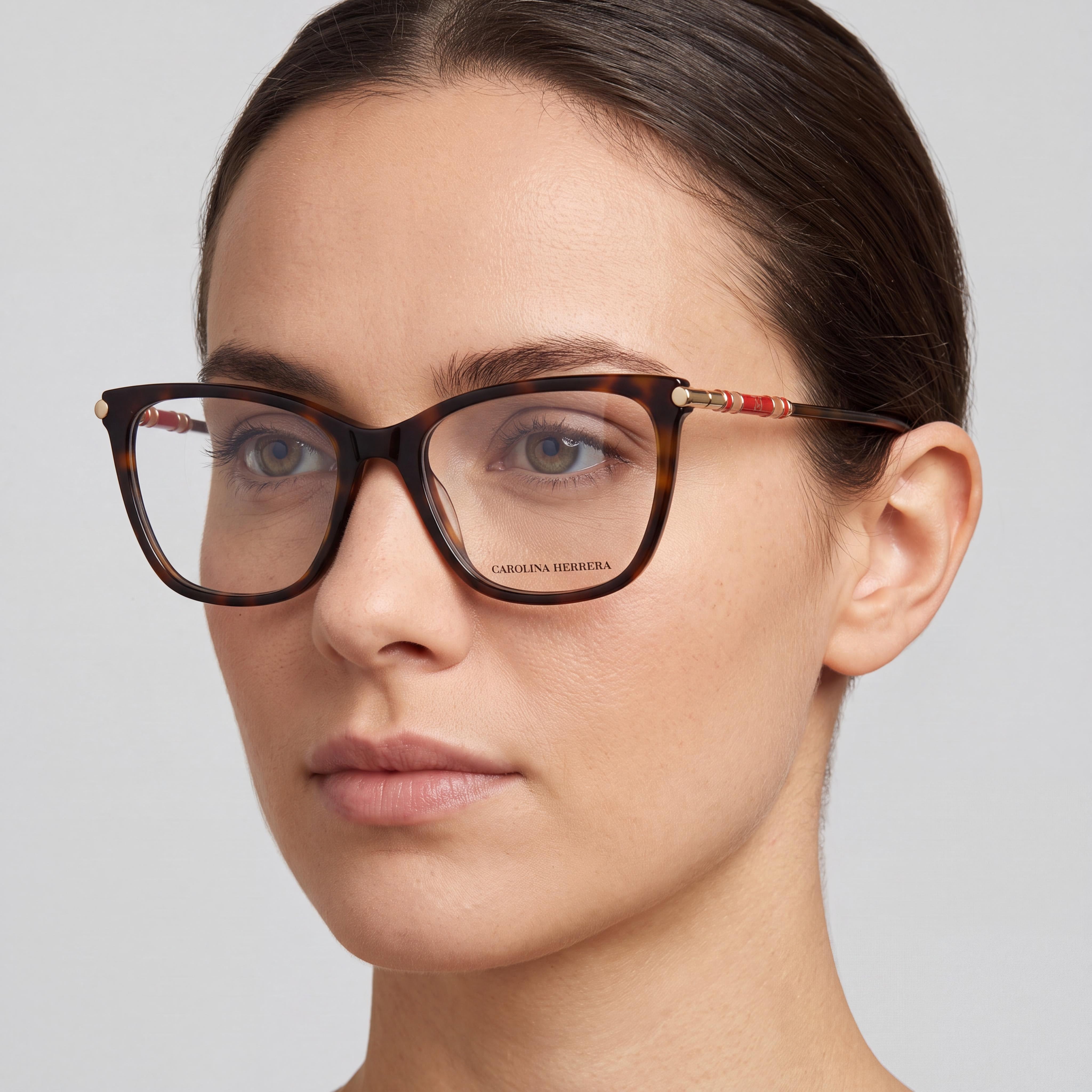 Carolina Herrera Ch 0028 Women's Full Rim Cat Eye Plastic Havana Frame Eyewear with Havana Lenses 53mm, Photo 3