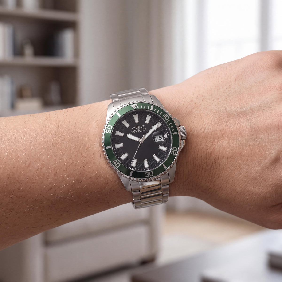 Invicta Pro Diver IN-46075-AMZUK Reloj unisex de acero inoxidable, esfera plateada y negra de 45 mm, resistente al agua, Photo 4