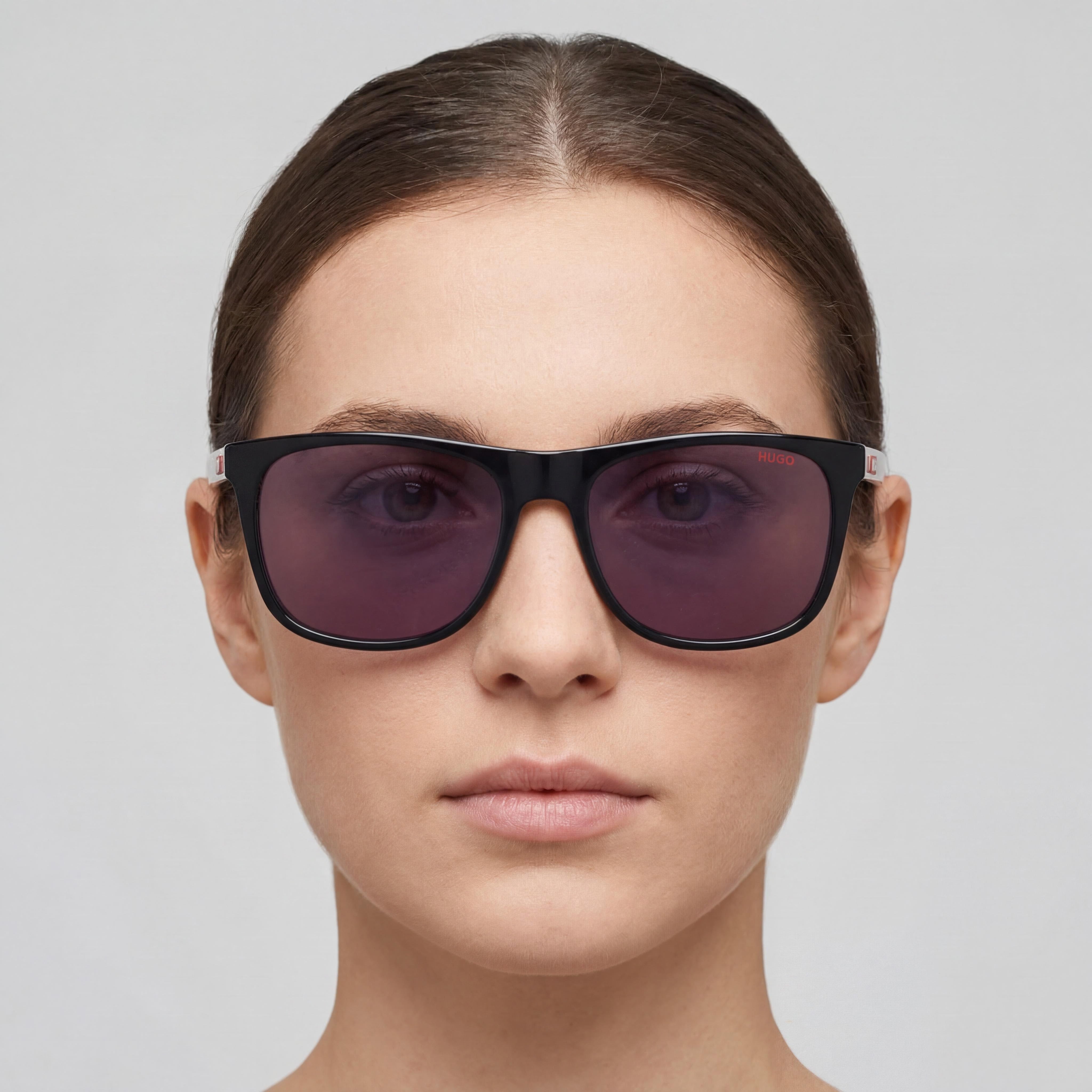 Gafas de sol clásicas HUGO para mujer, de acetato negro y cristal, con lentes de policarbonato con protección UV, 56 mm, Photo 5