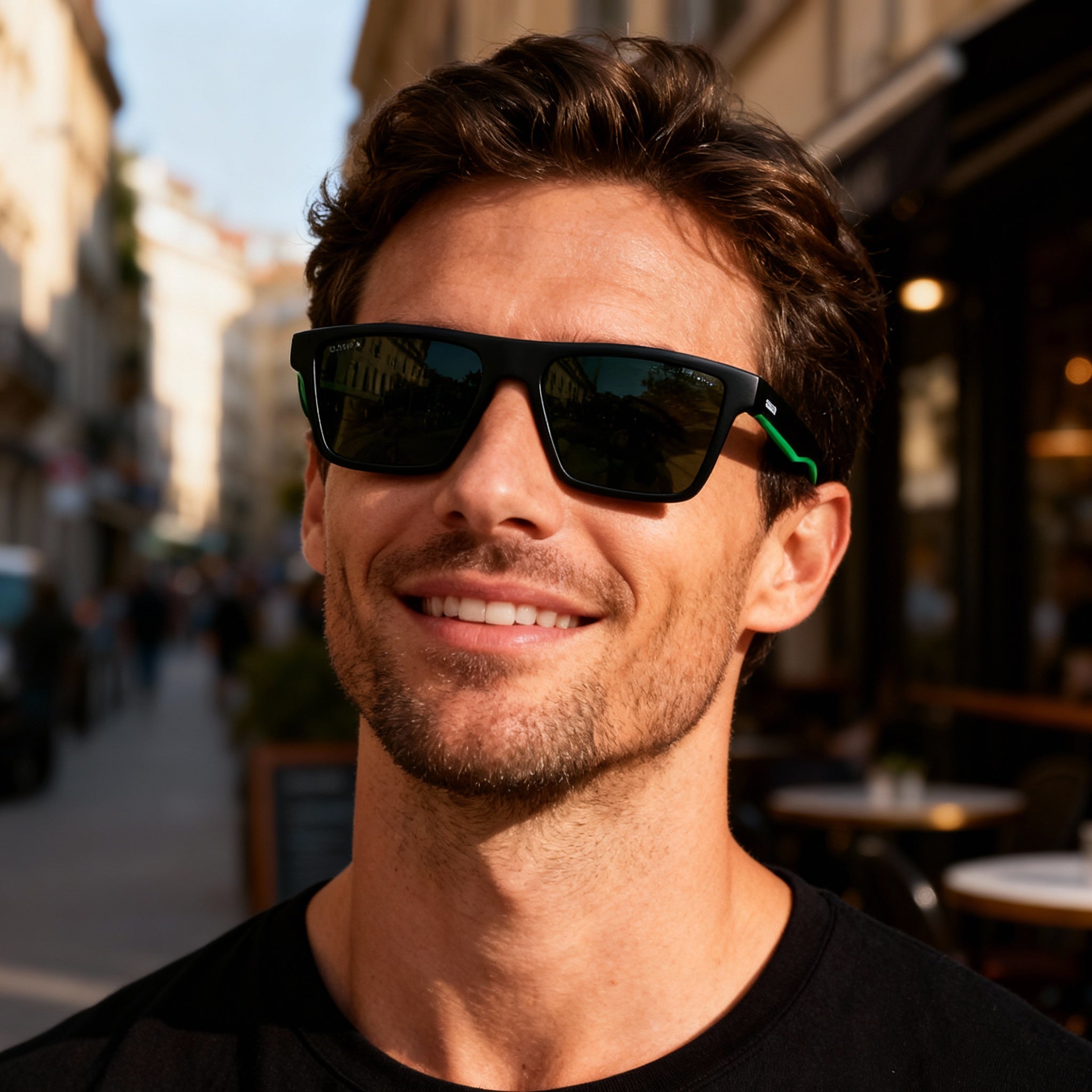 Lacoste Modern Men’s Matte Black Green Plastic UV Protection Non-Polarized 55mm Sunglasses, Photo 5