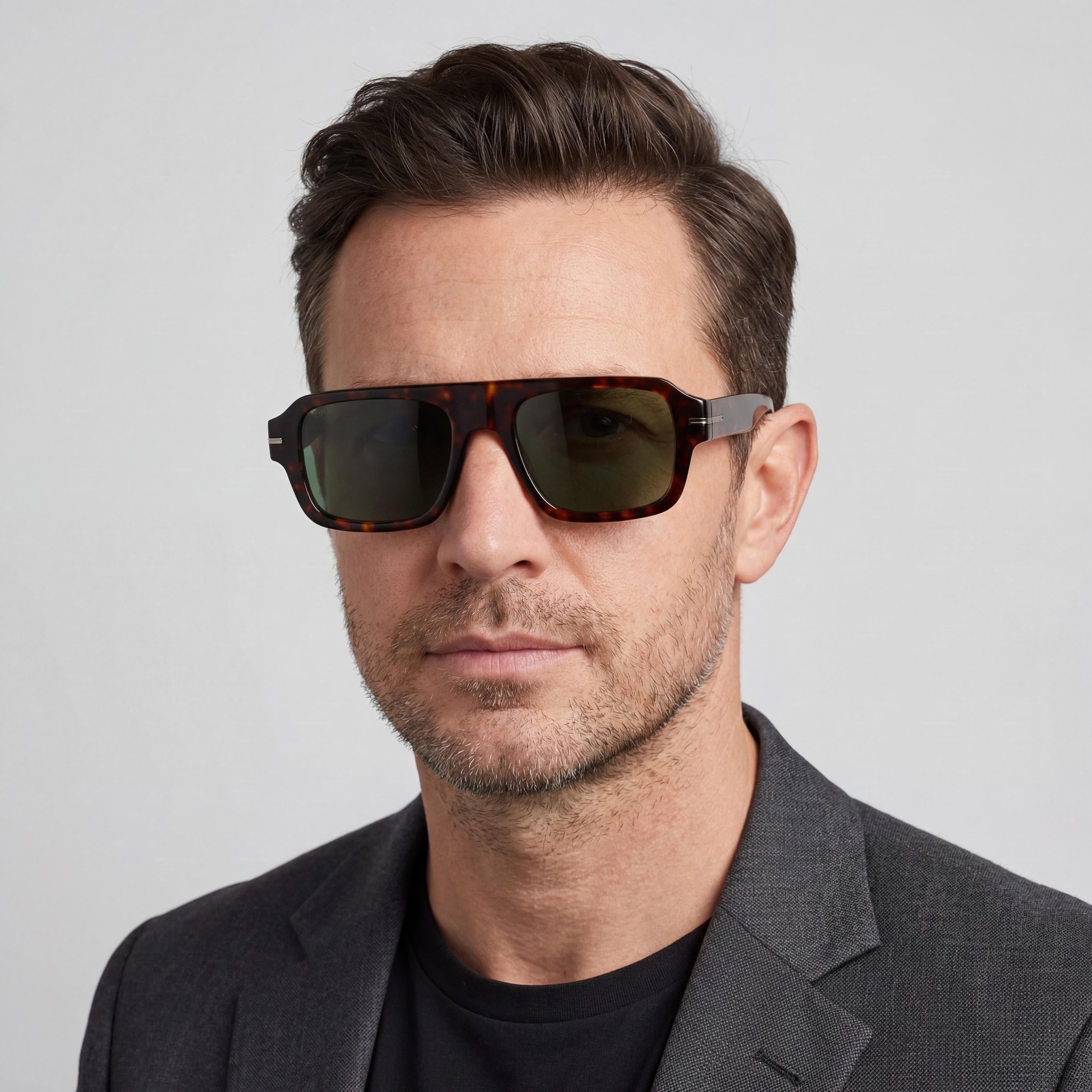 Gafas de sol rectangulares Hugo Boss 1595/S Style & Expression para hombre, Habana Verde, aceite ecológico, sin polarizar, protección UV, 53-19-145mm, Photo 5