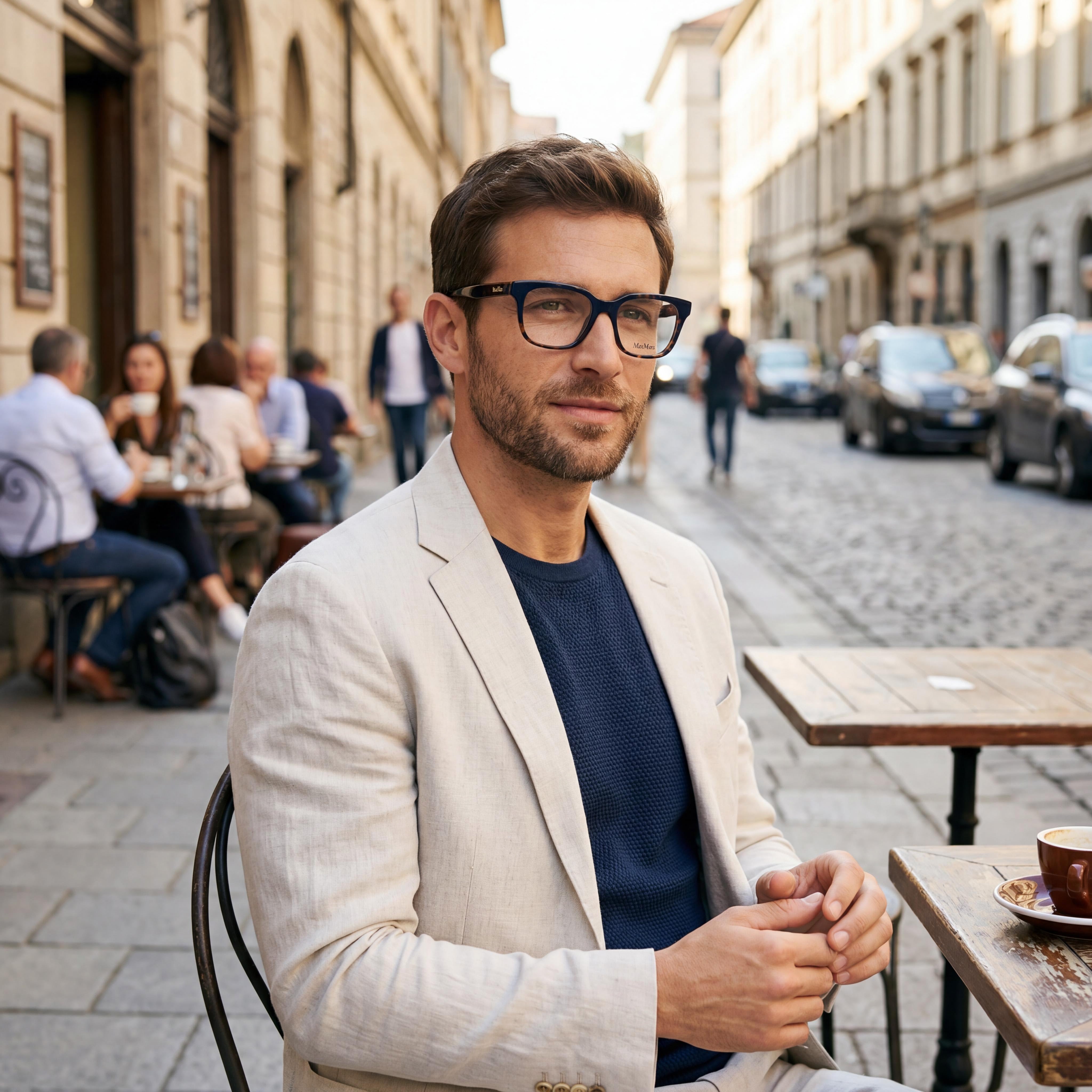 MaxMara Modern Men's Blue Havana Dark Havana Optical Eyeglasses Frame, featuring a Modern Style and Prescription Ready Design, Photo 4