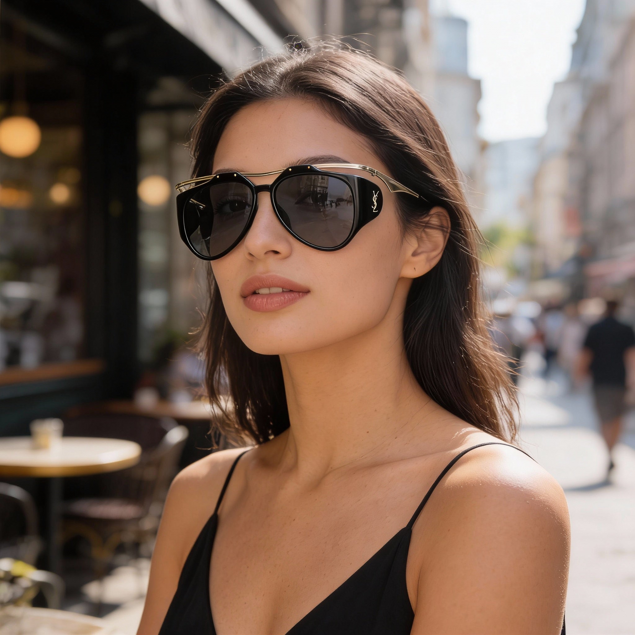 Yves Saint Laurent Classic Women's Gold Plastic and Metal Frame Black Lens Non-Polarized 55mm Sunglasses, Photo 5