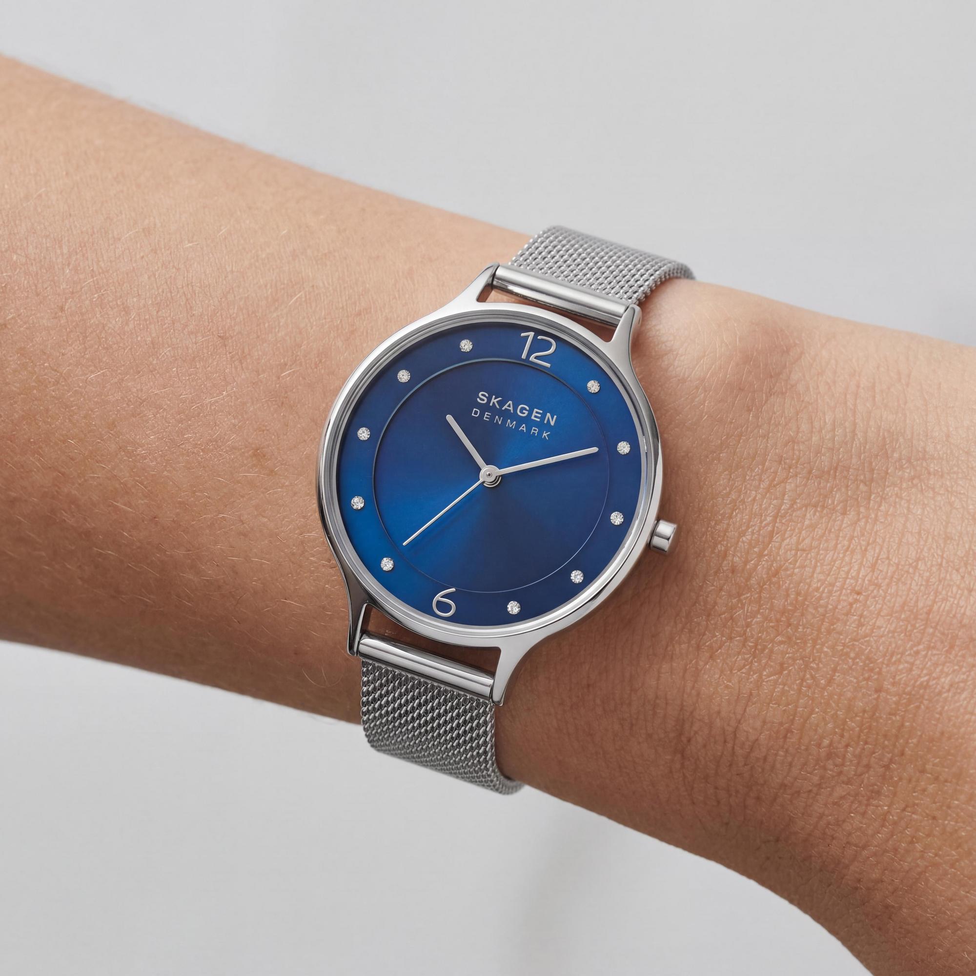 SKAGEN DENMARK Reloj analógico de cuarzo Anita Lille para mujer, de acero inoxidable, con esfera azul y malla plateada, segundero y resistente al agua hasta 30 m., Photo 4