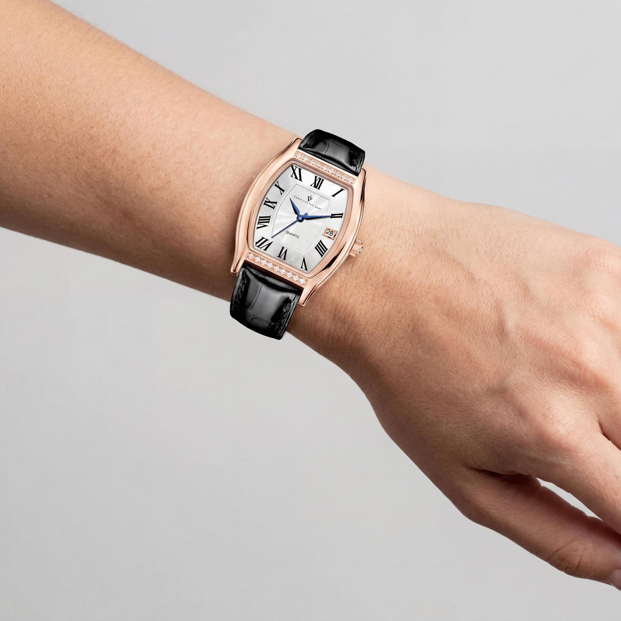 Christian Van Sant CV2445 Modern Women's Rose Gold Stainless Steel Leather Water Resistant Watch, Photo 3