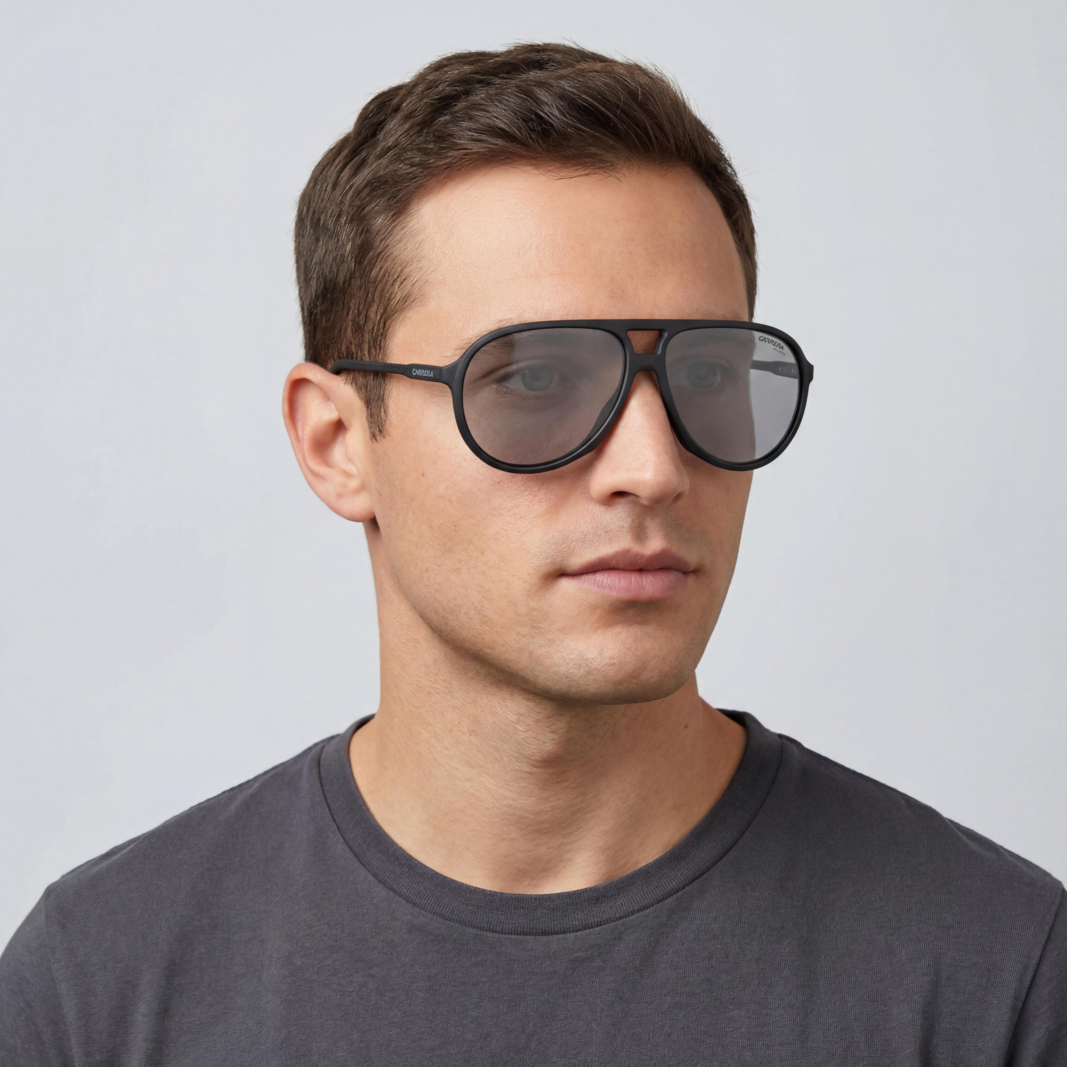 Gafas de sol de piloto Carrera 237/S para hombre - Montura de plástico negro mate, lentes polarizadas grises 61-13-140, Photo 5