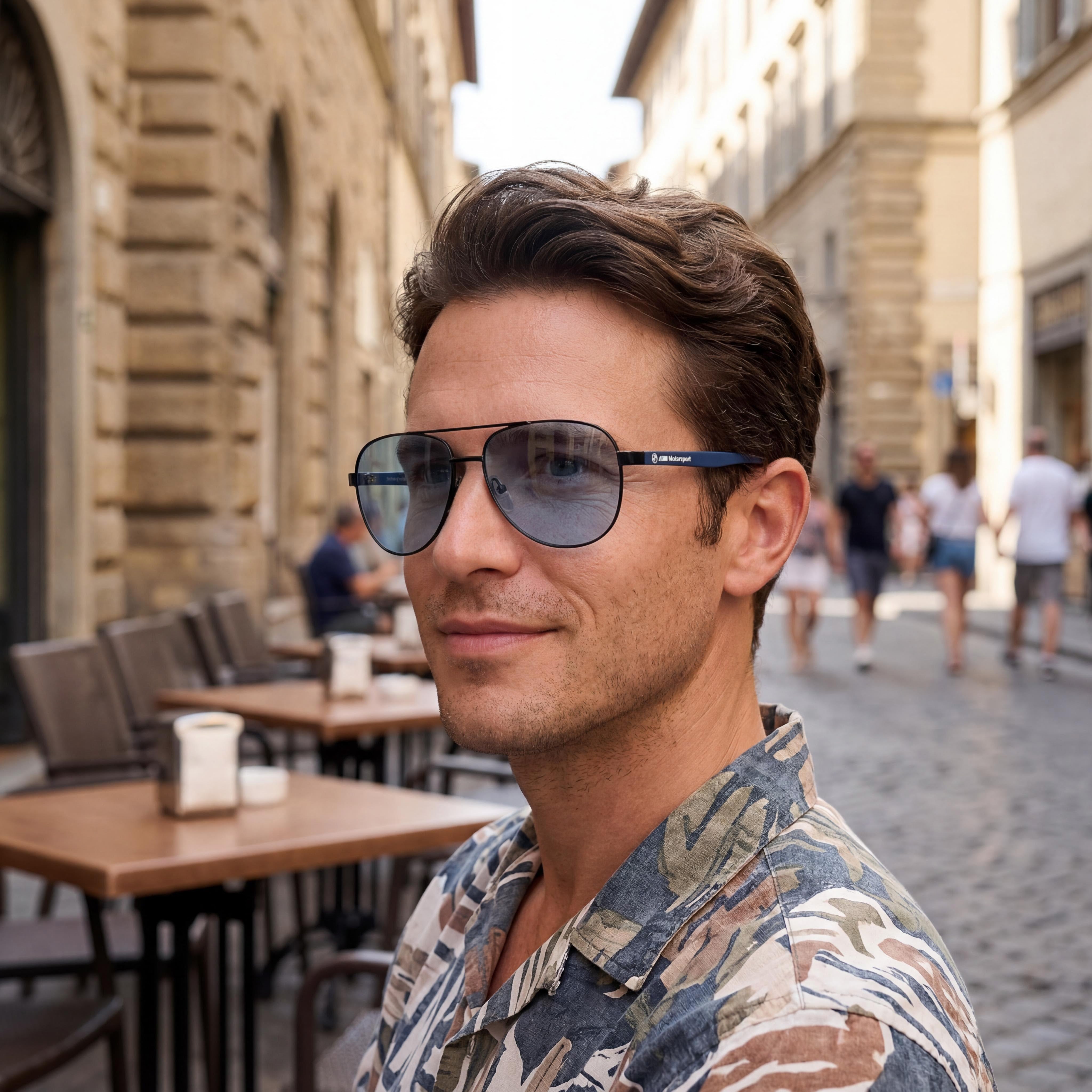 Gafas de sol de metal BMW MOTORSPORT estilo piloto para hombre con montura negra mate, lentes polarizadas azules, ancho de lente 62 mm, Photo 6
