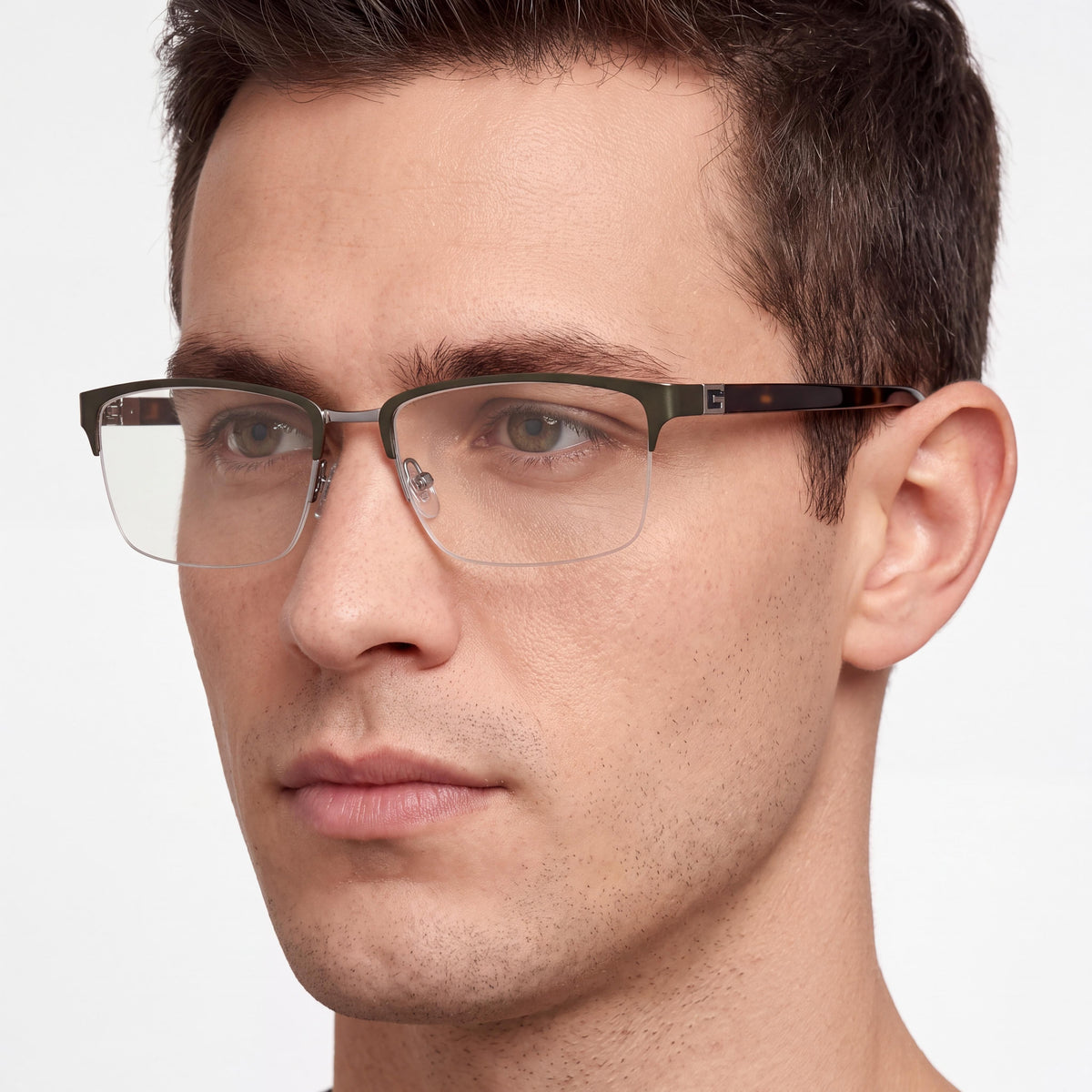 GUESS Gu50191 Men's Metal Frame Matte Dark Green Dark Havana Transparent Lens 56-18-145mm, Photo 4