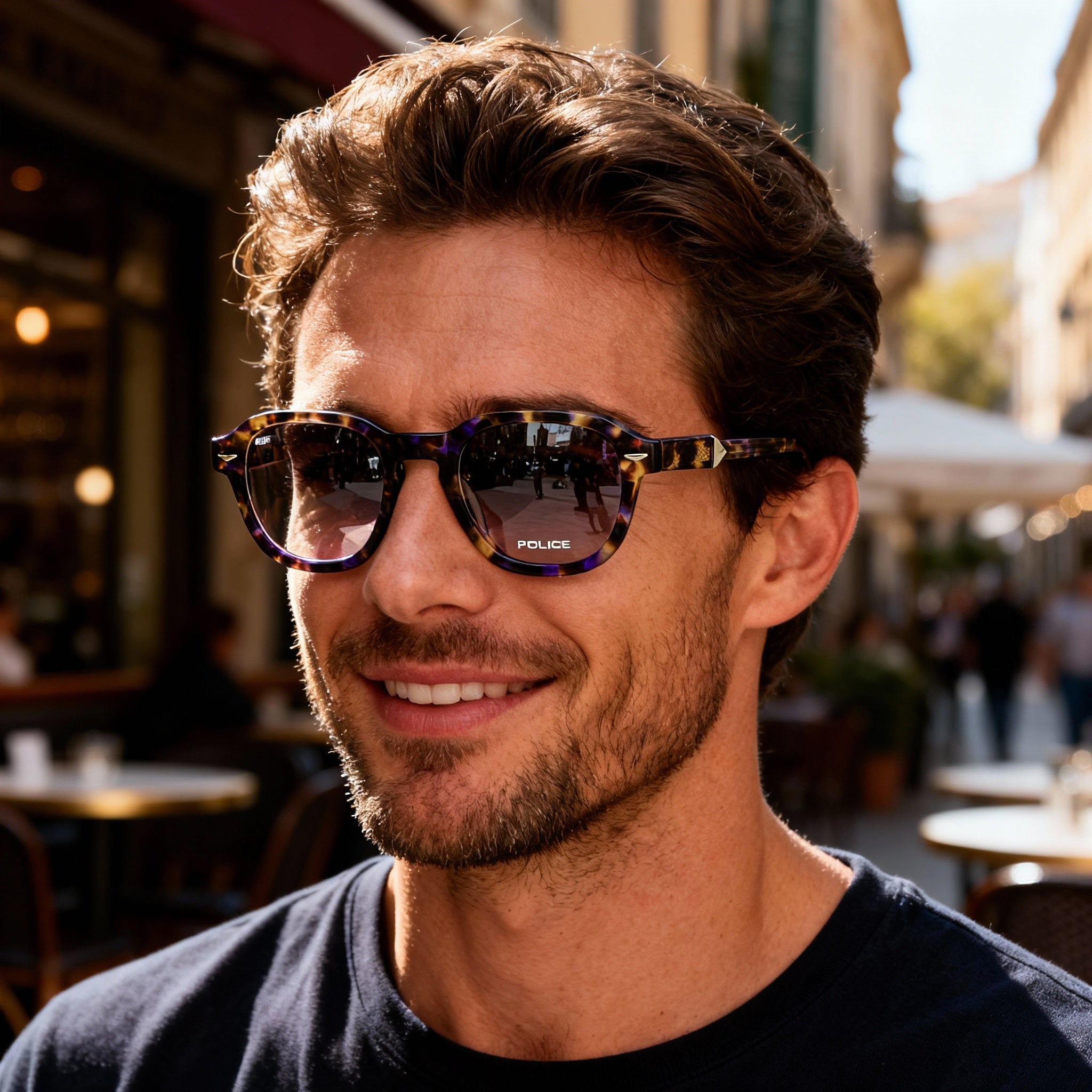 Police classical Men's Yellow Spotted Havana & Shiny Brown Acetate Polycarbonate Lens Sunglasses 50mm, Photo 4