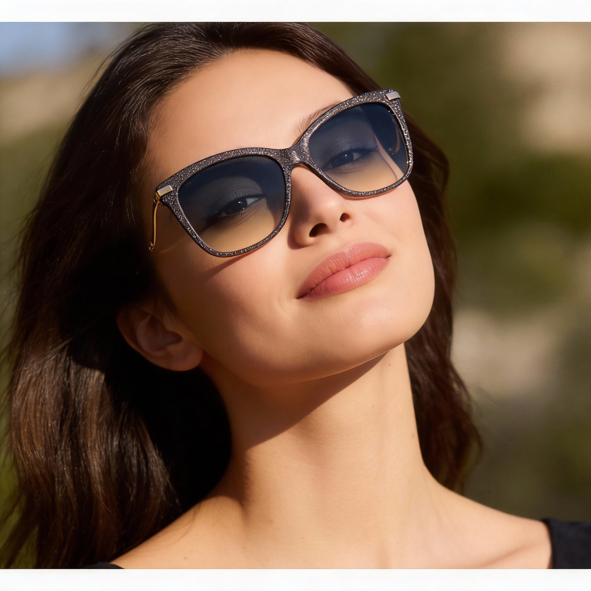 Gafas de sol JIMMY CHOO de policarbonato con protección UV y montura de acetato con purpurina dorada y gris para mujer, 55 mm, Photo 5