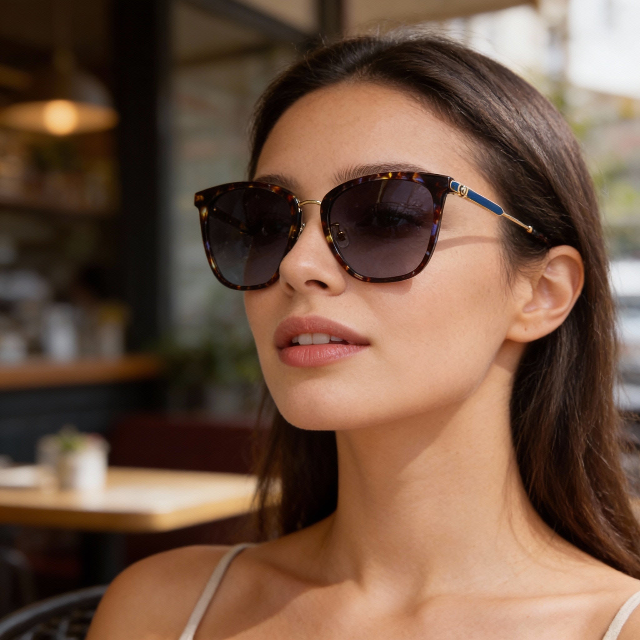 Gafas de sol unisex modernas Kate Spade New York con montura de acetato color azul habana y lentes no polarizadas de 57 mm, Photo 4