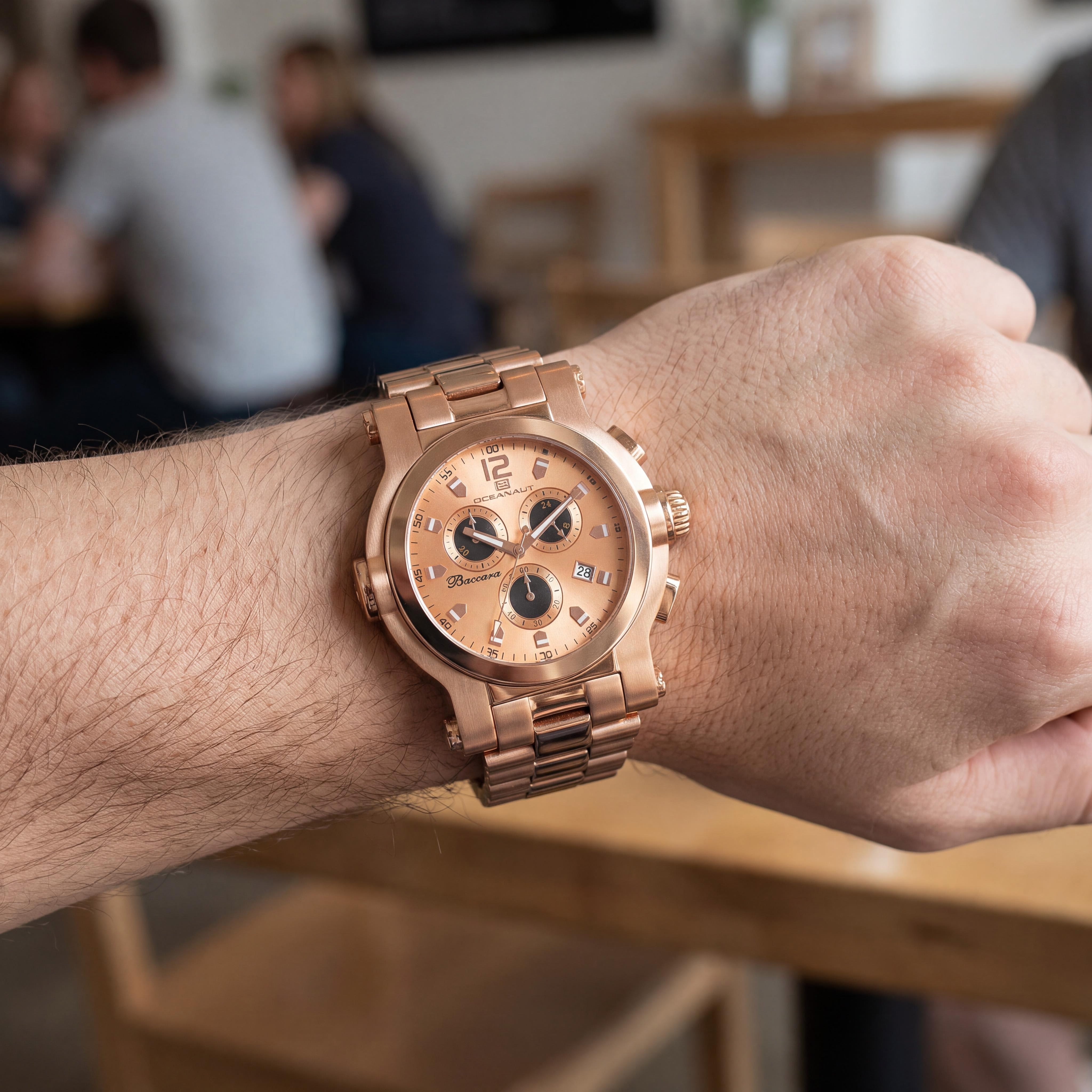 Oceanaut OC0825 Men's 50mm Chronograph Rose Gold Dial Stainless Steel Case & Bracelet Quartz Watch with Mineral Crystal, Water Resistant 50M, Photo 3