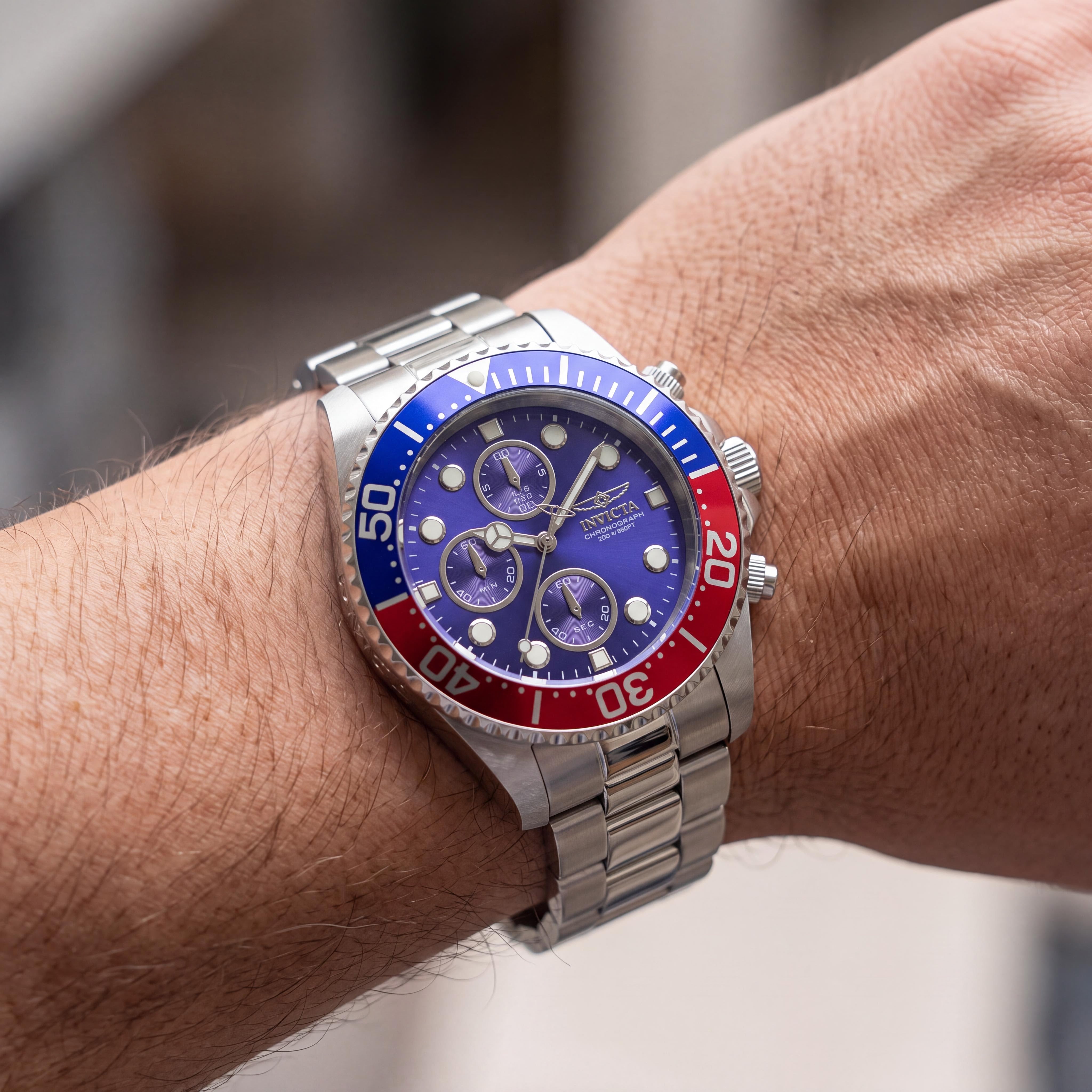 Invicta 1768 Pro Diver Men's Chronograph Watch - Stainless Steel, Blue Dial, 43mm, Photo 3