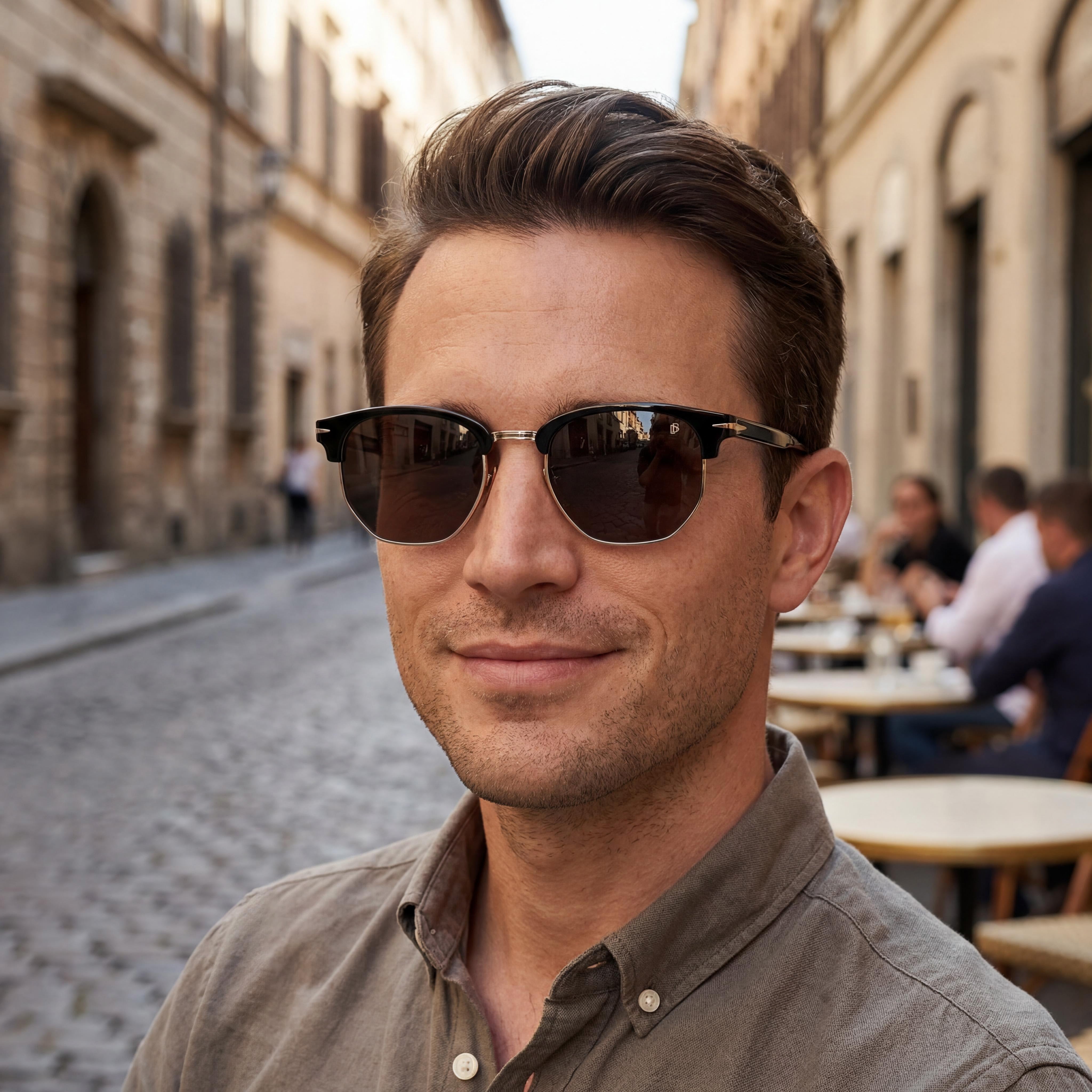 Gafas de sol Beckham Db 1002/S cuadradas para hombre con montura de poliamida negra y dorada y lentes de policarbonato - Ancho de lente de 51 mm, Photo 6