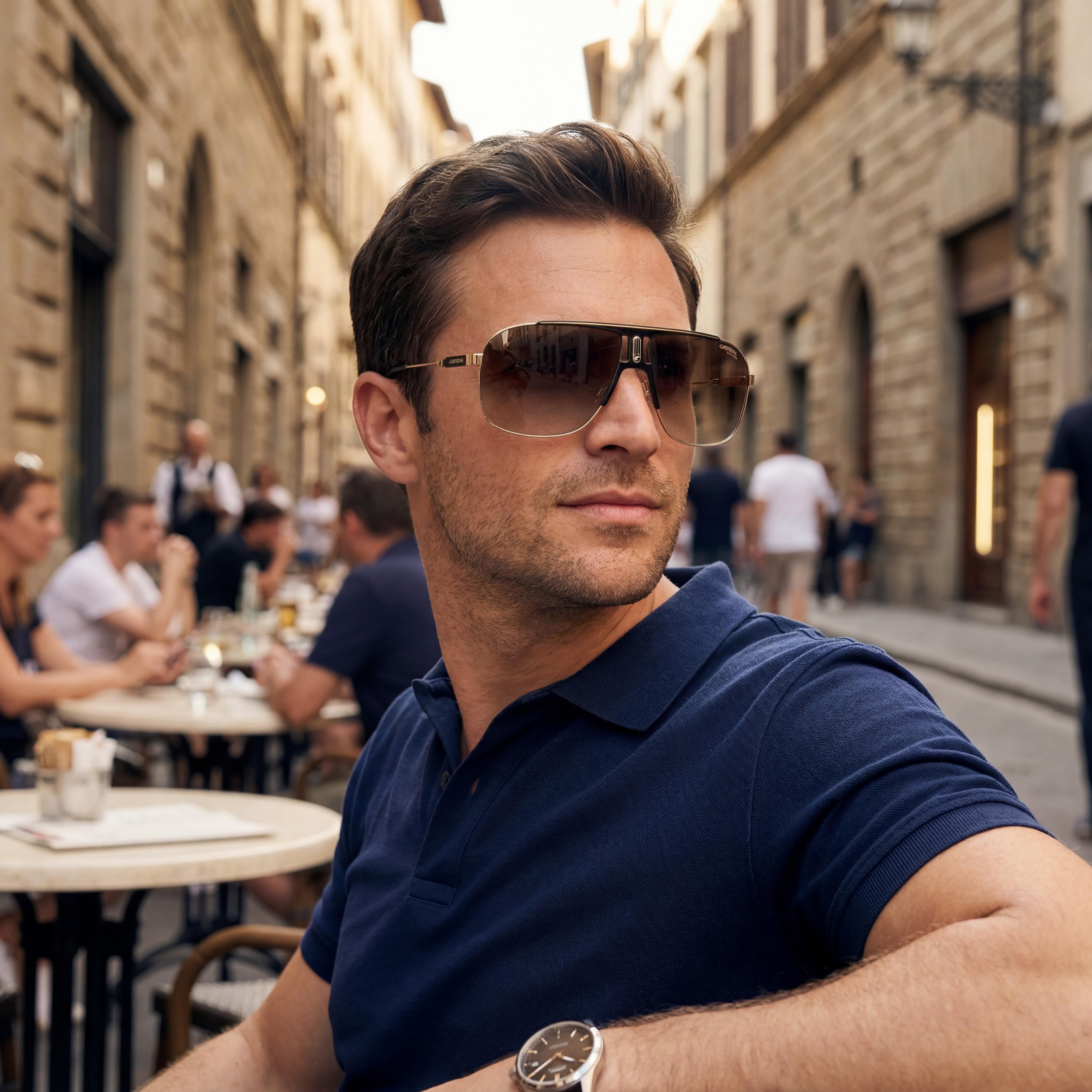 Carrera 1043/S Gafas de sol de hombre ligeras de acero inoxidable, negro, oro, marrón sombreado, no polarizadas, protección UV 65-12, Photo 6