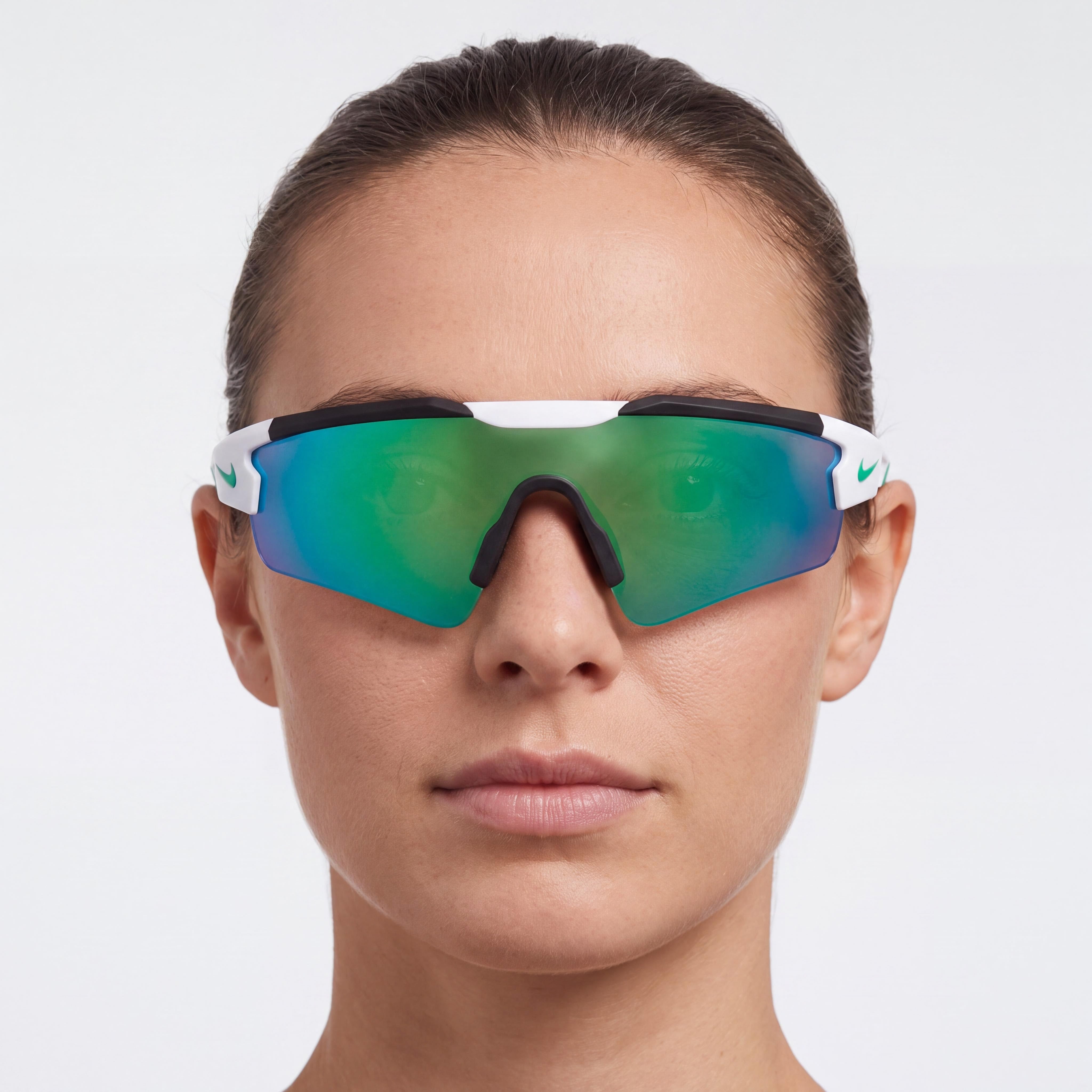 Nike Modern Women's Matte White Green Mirror Injected Plastic UV Protection Sunglasses 57mm, Photo 4