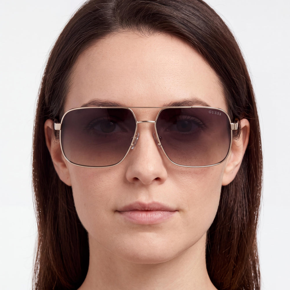 GUESS GU0011932B58 Women's Metal Navigator Sunglasses with Pale Gold Frame and Gradient Smoke Lenses 58mm