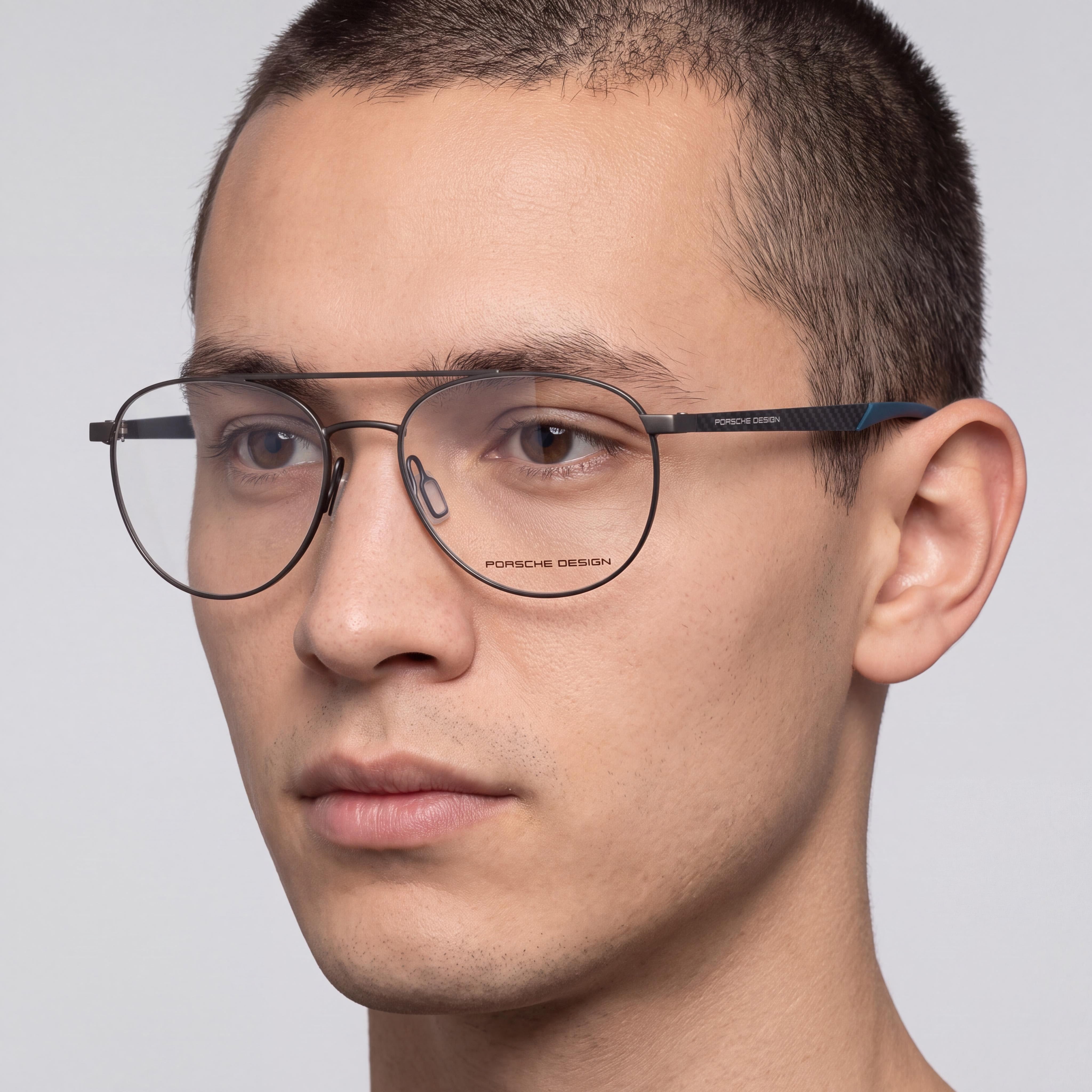 Porsche Design Casual Model Unisex Eyewear featuring Dark Grey Blue Frame, Composite Clear Lenses, Size 52-17-140, Photo 4