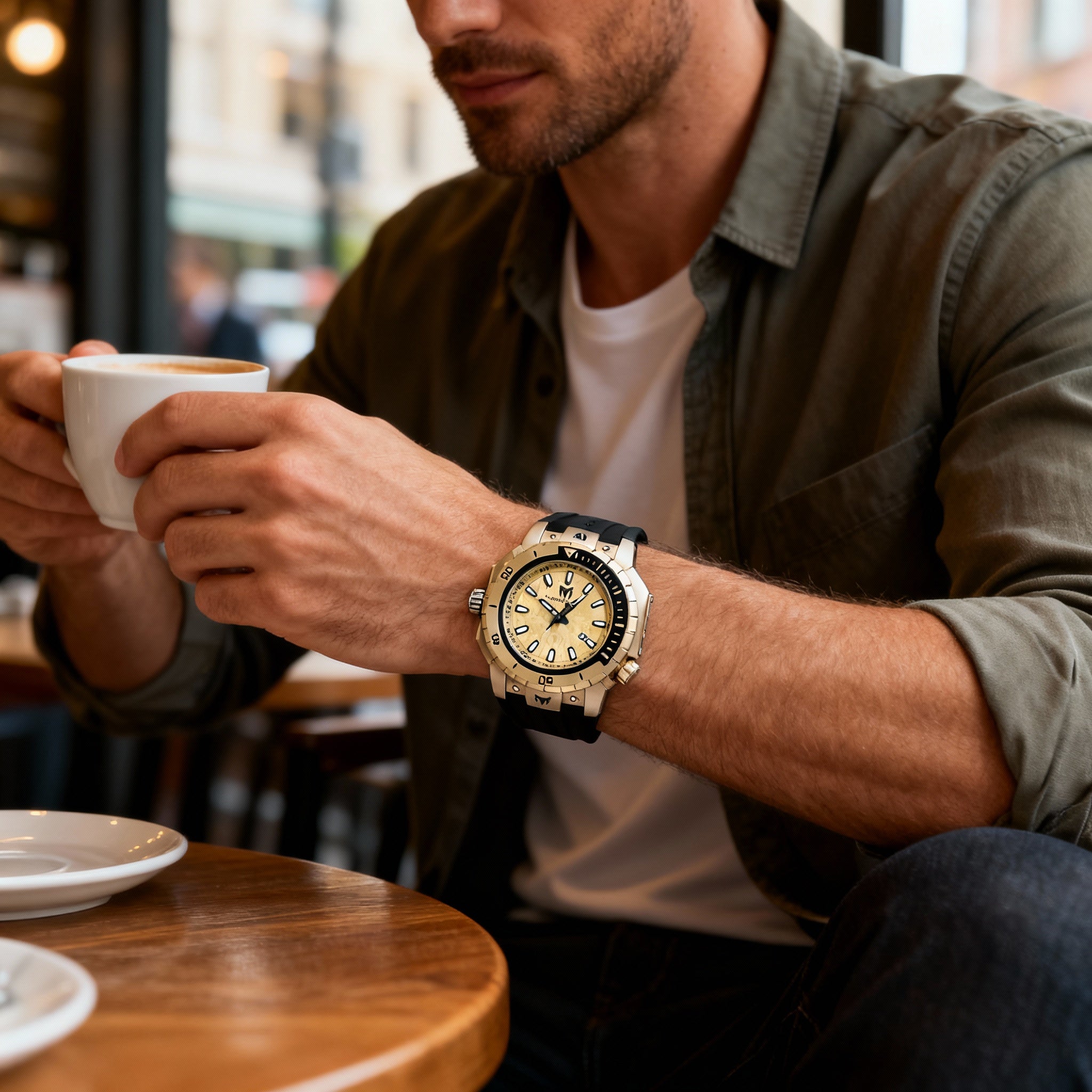 Technomarine Manta TM-224010 Men's 49mm Stainless Steel Case, Gold Dial, Quartz, Silicone Strap, 20 ATM WR