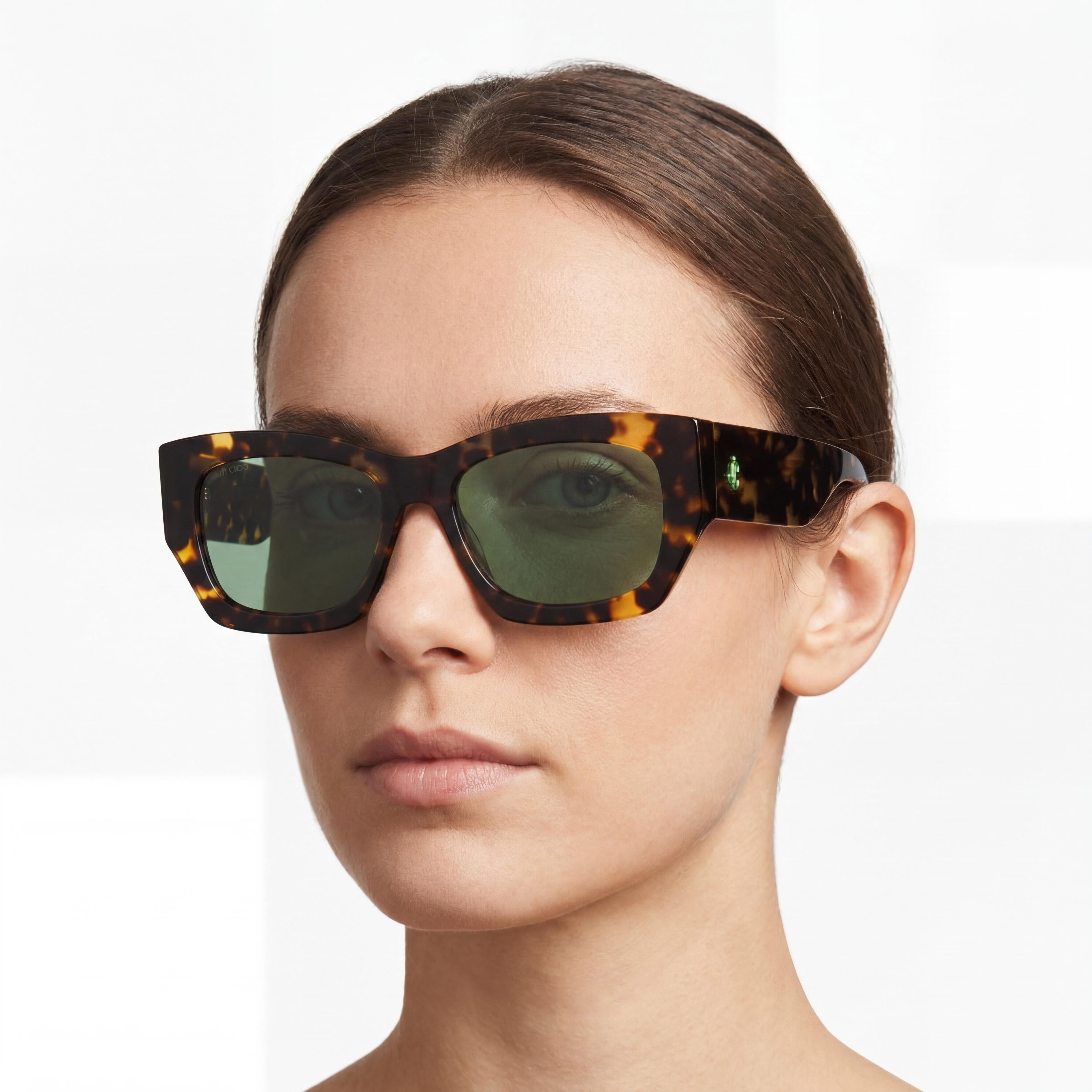 Gafas de sol rectangulares de acetato Havana para mujer de Jimmy Choo con lentes verdes y protección UV 100 % de 56 mm, Photo 5