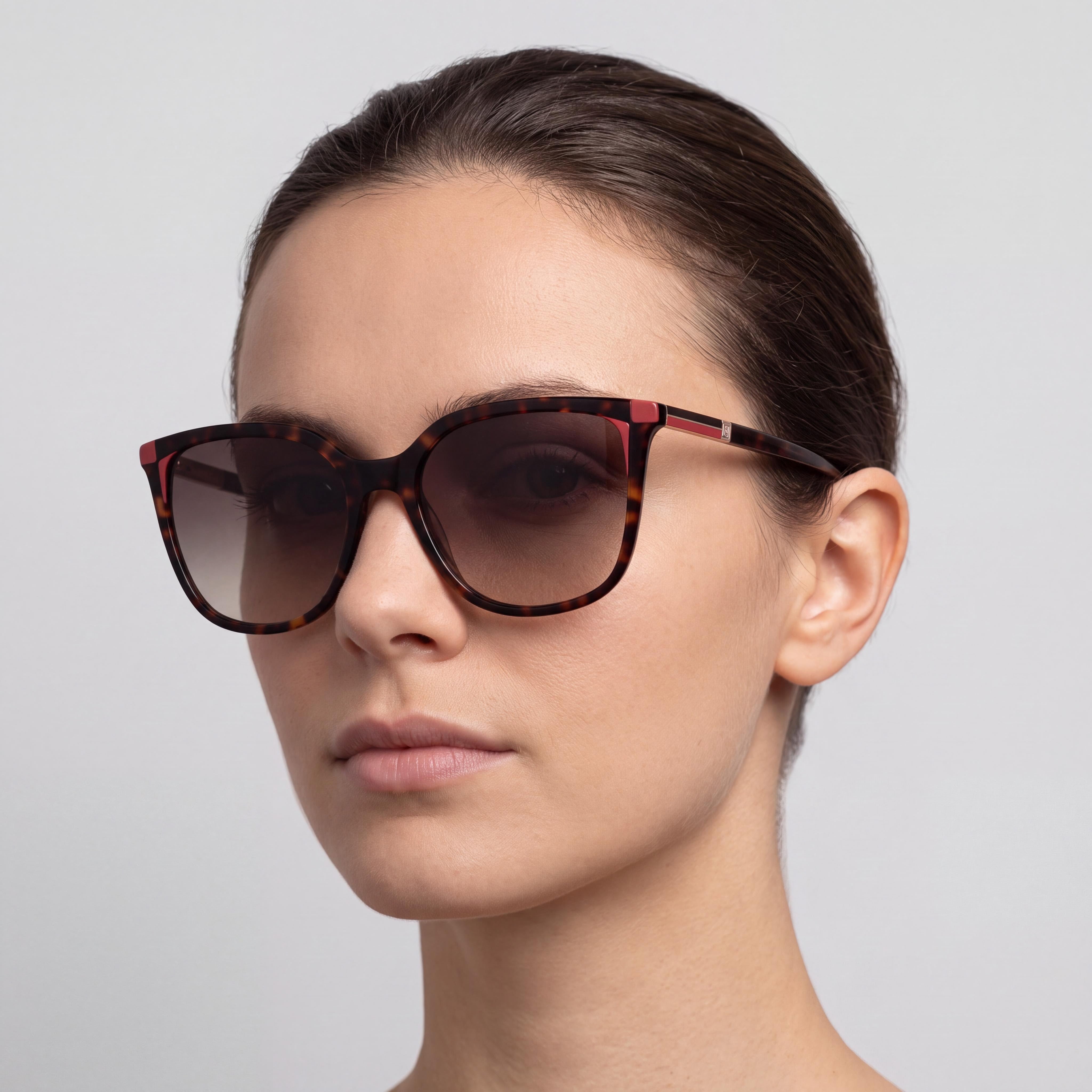 Carolina Herrera Modern Women's Cat Eye Acetate Havana Red Frame Brown Shaded Lenses 54mm Sunglasses, Photo 4