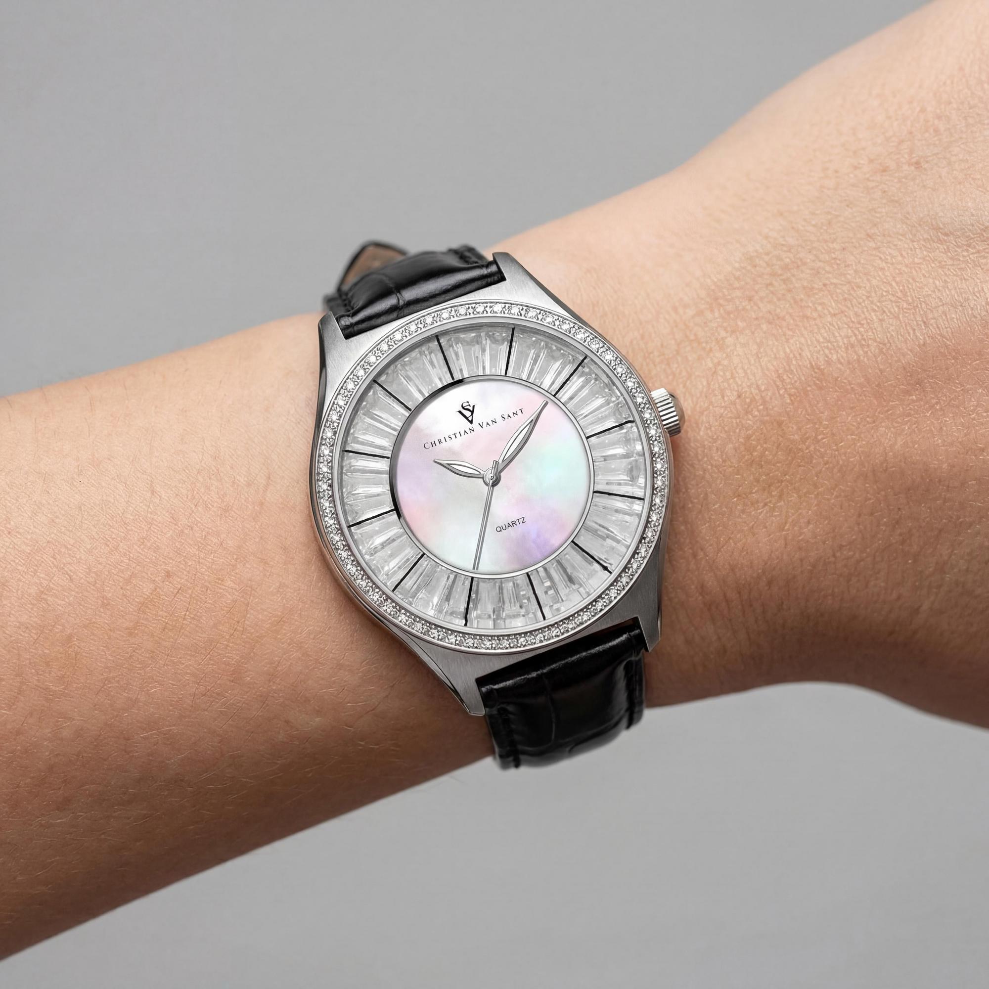 Christian Van Sant CV3200 Modern Women's Mother of Pearl Dial Stainless Steel Case Leather Strap Quartz Watch, Photo 3