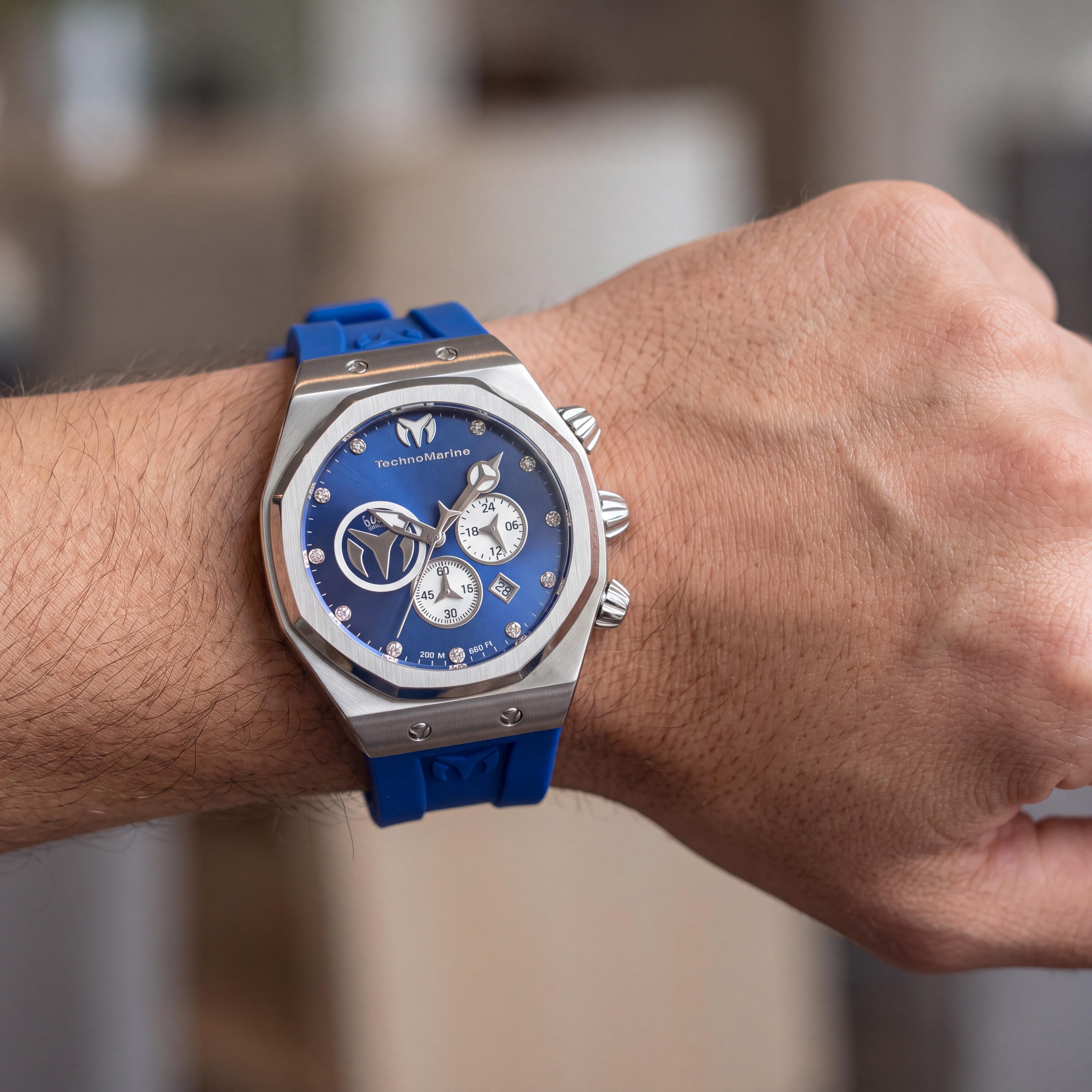 TechnoMarine TM-520001 Japanese Men's Stainless Steel Blue Dial Silicone Band 200M Water Resistant Watch 45mm, Photo 4