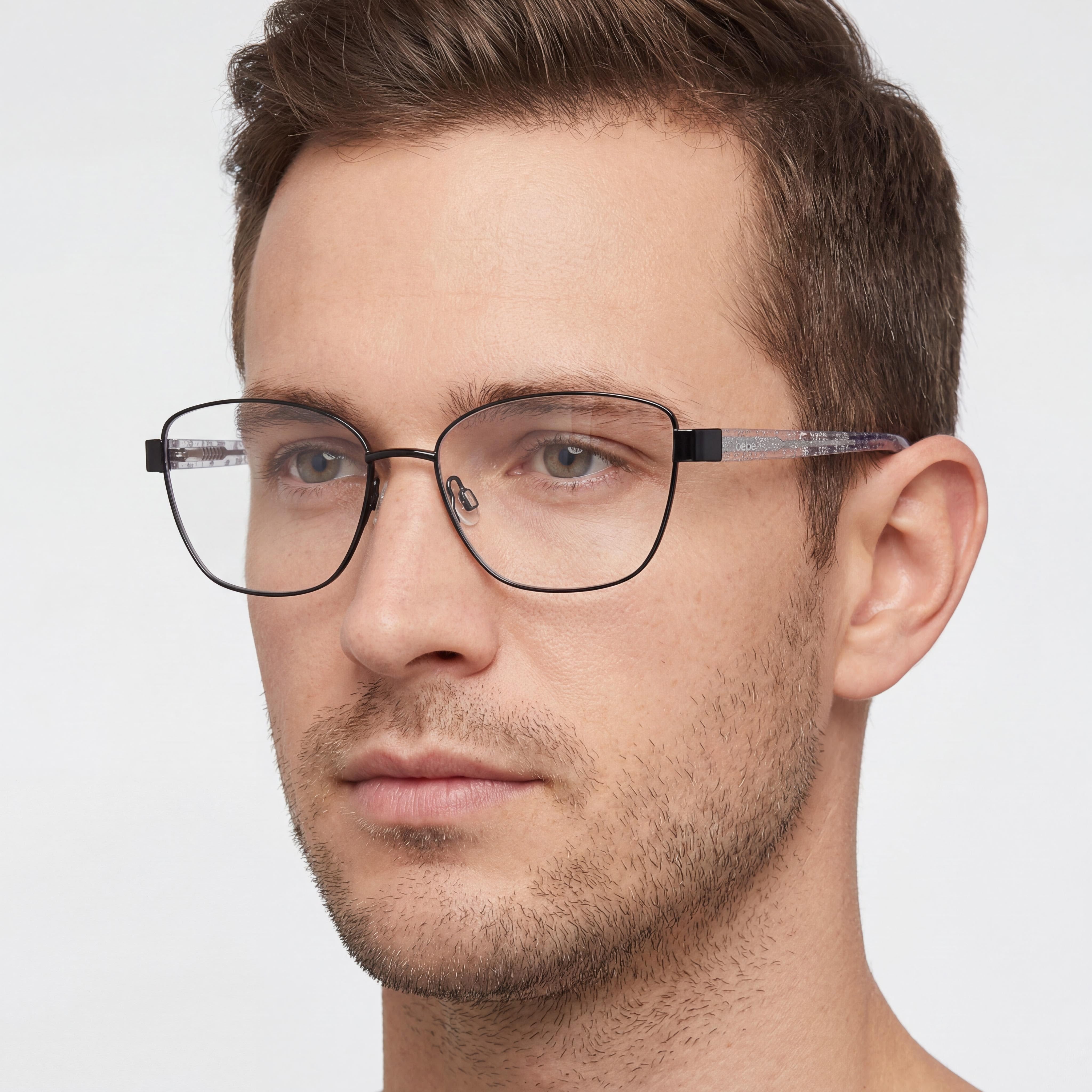 bebe Bb5209 Men's Metal Frame Eyewear, Jet Black, Featuring Clear Lenses, 54mm Lens Width, Photo 5
