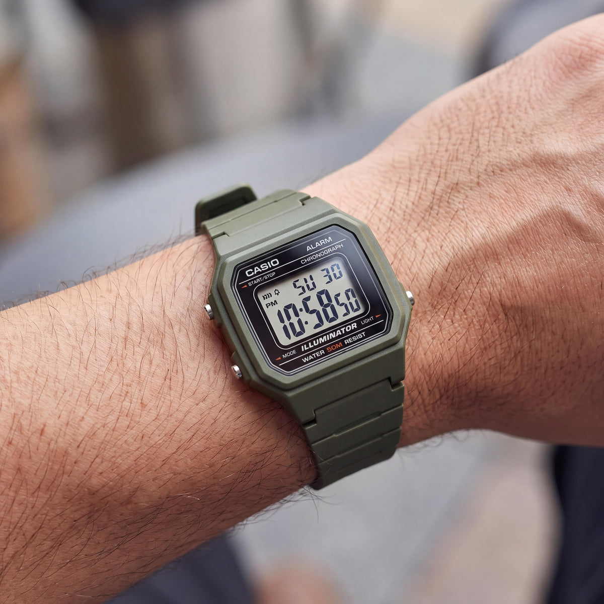 Casio W217H Men's Green Digital Watch, Alarm, Chronograph, 50M Water Resistant, LED Backlight, Photo 3